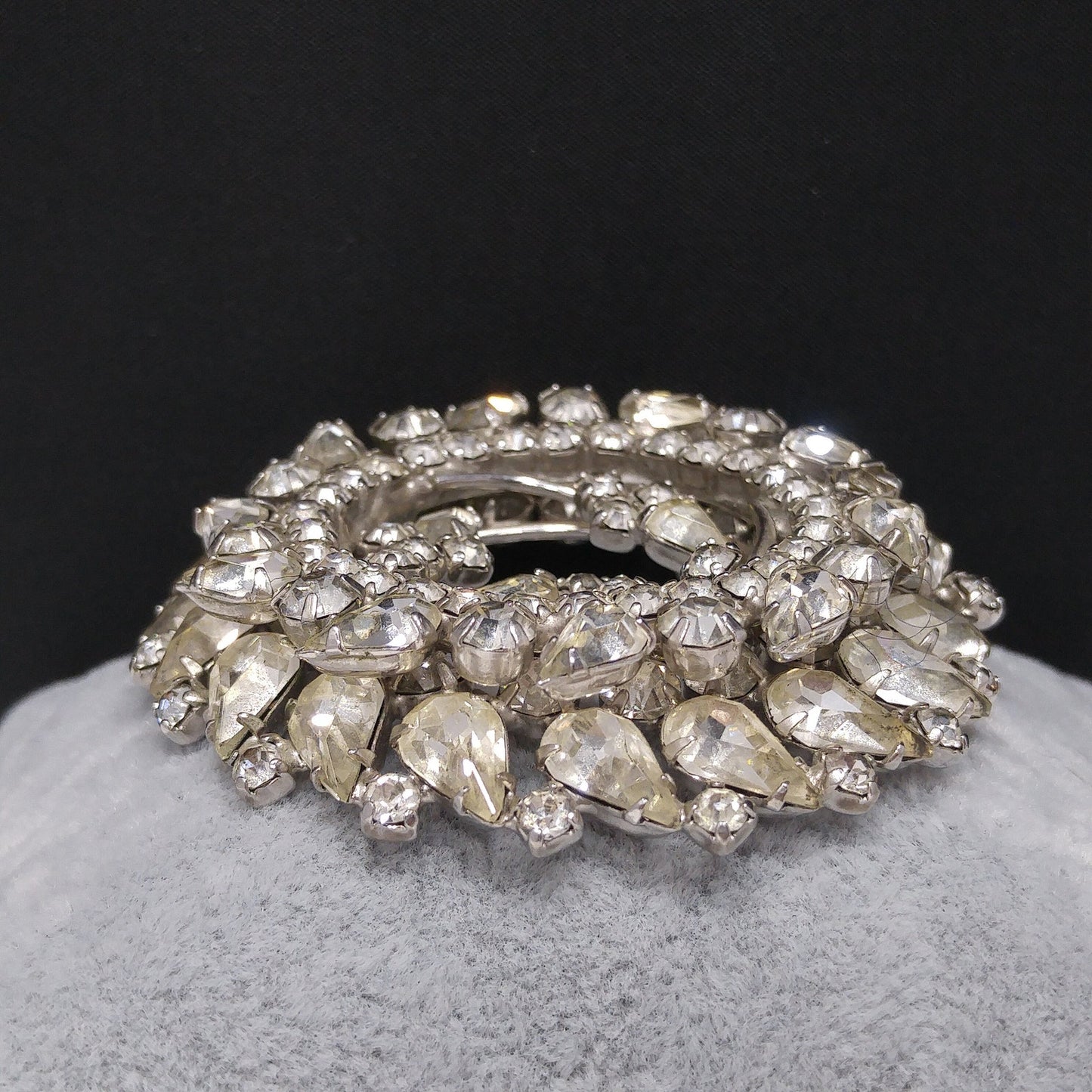 Vintage Clear Rhinestone 2 Tiered Brooch, Wedding Jewelry, Rhodium Plated, 1960s Vintage Jewelry