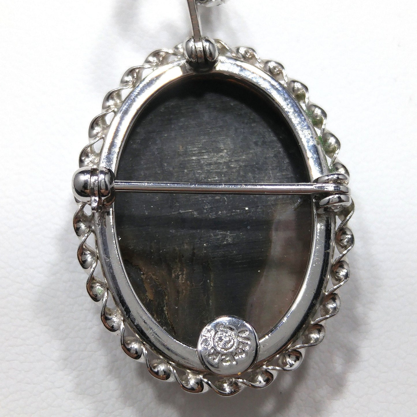 Abalone Shell Cameo Pendant Brooch, 925 Silver Necklace, 1970s Vintage Jewelry