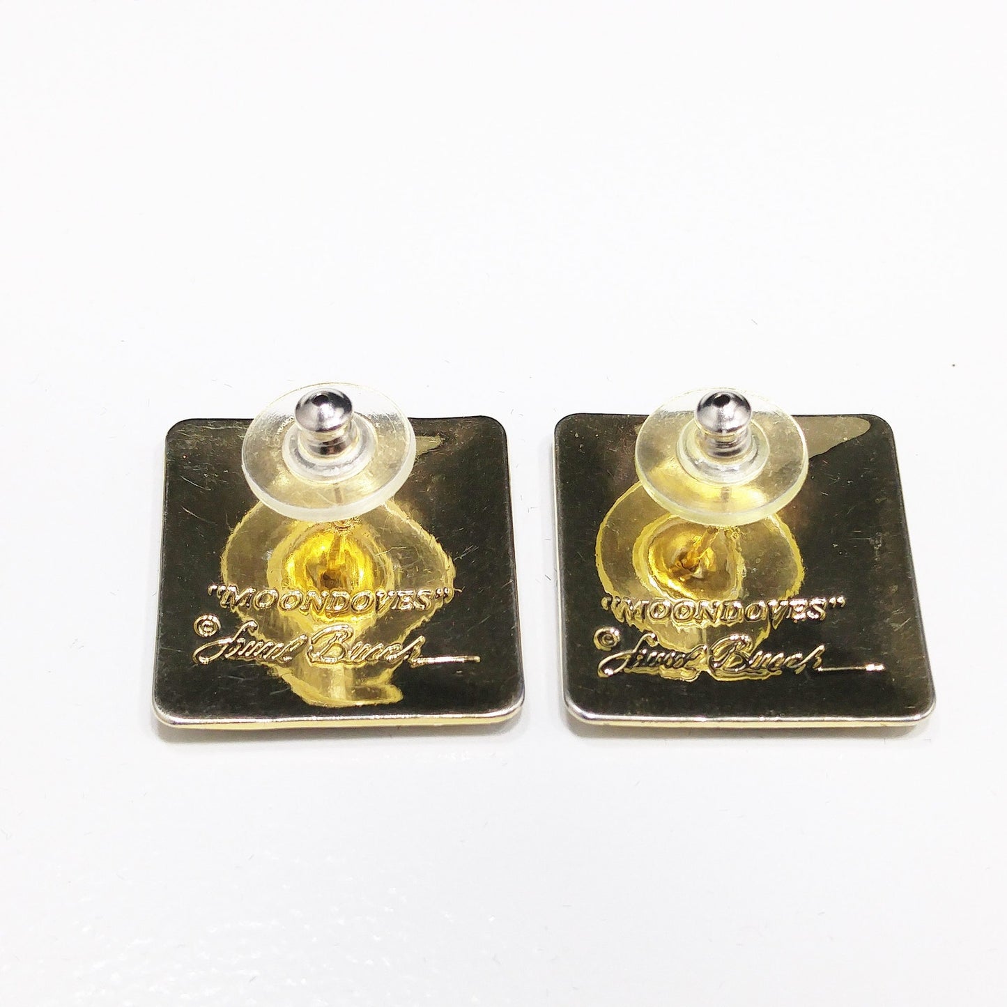Laurel Burch "Moondoves" Post Earrings, Black Birds, Gold Plated, 1980s