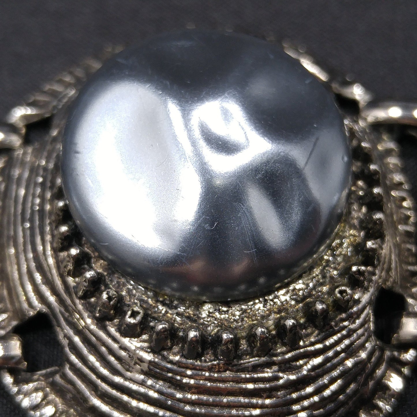 Mid-century Silver Chunky Five Link Bracelet, Gold Plated, Blue Lucite Metallic Pearled, 1960s Vintage Jewelry