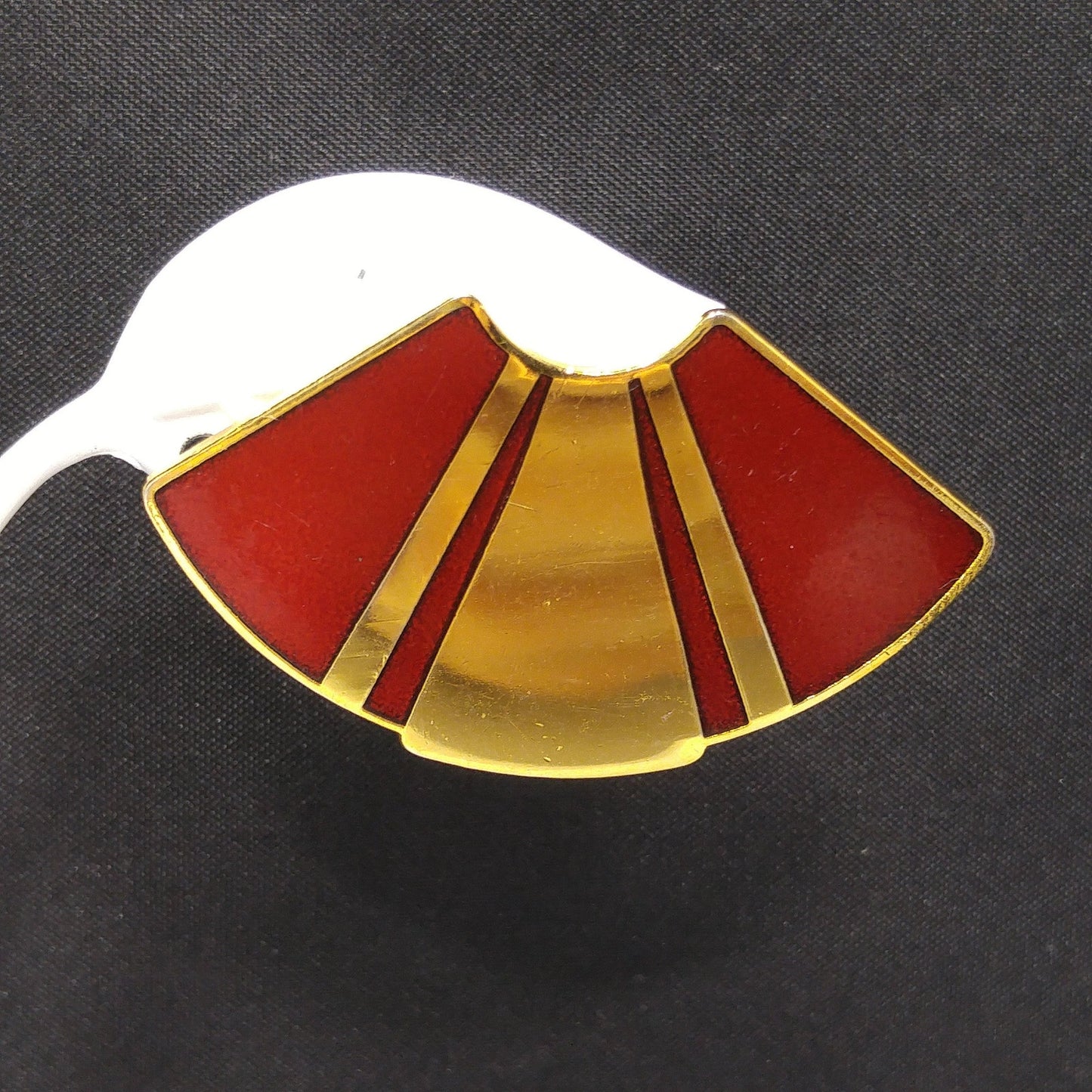 Laurel Burch Red Fan Post Earrings, Gold Plated, Red Metallic Enamel, 1980s