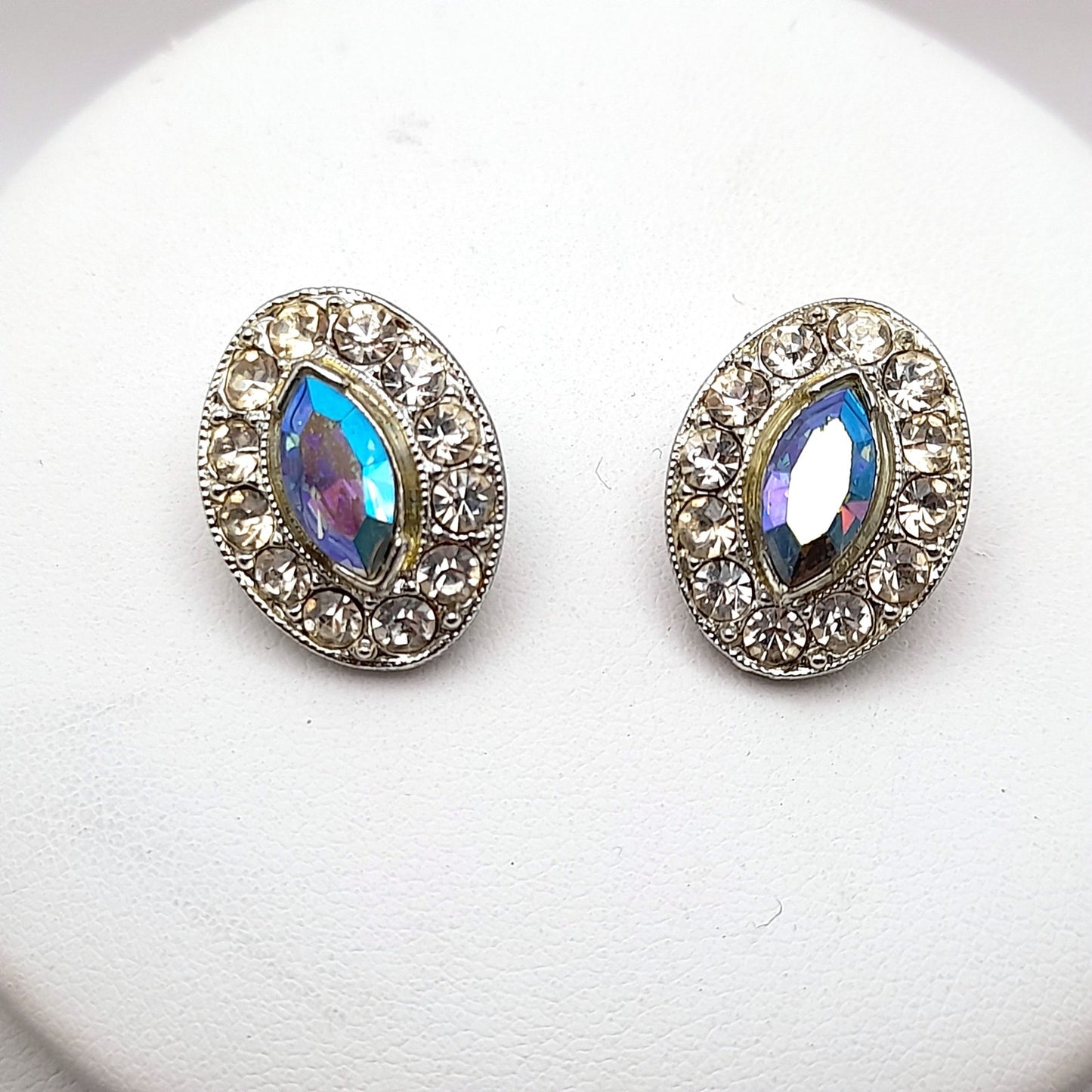 Bogoff Blue Rhinestone Rhodium Plated Choker Necklace Clip Earrings Set