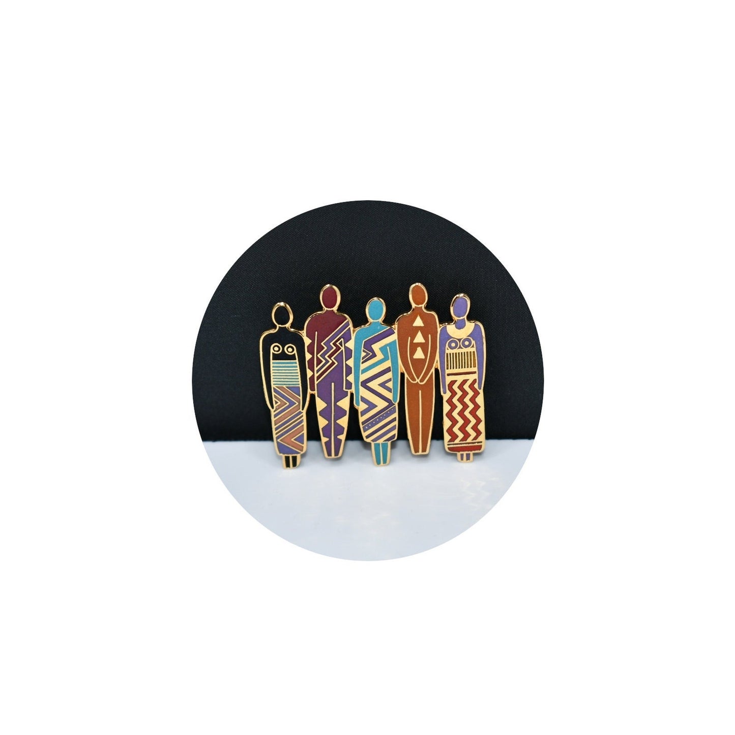 Laurel Burch "Tribe" Five Person Brooch, Gold Plated, 1980s Vintage Jewelry