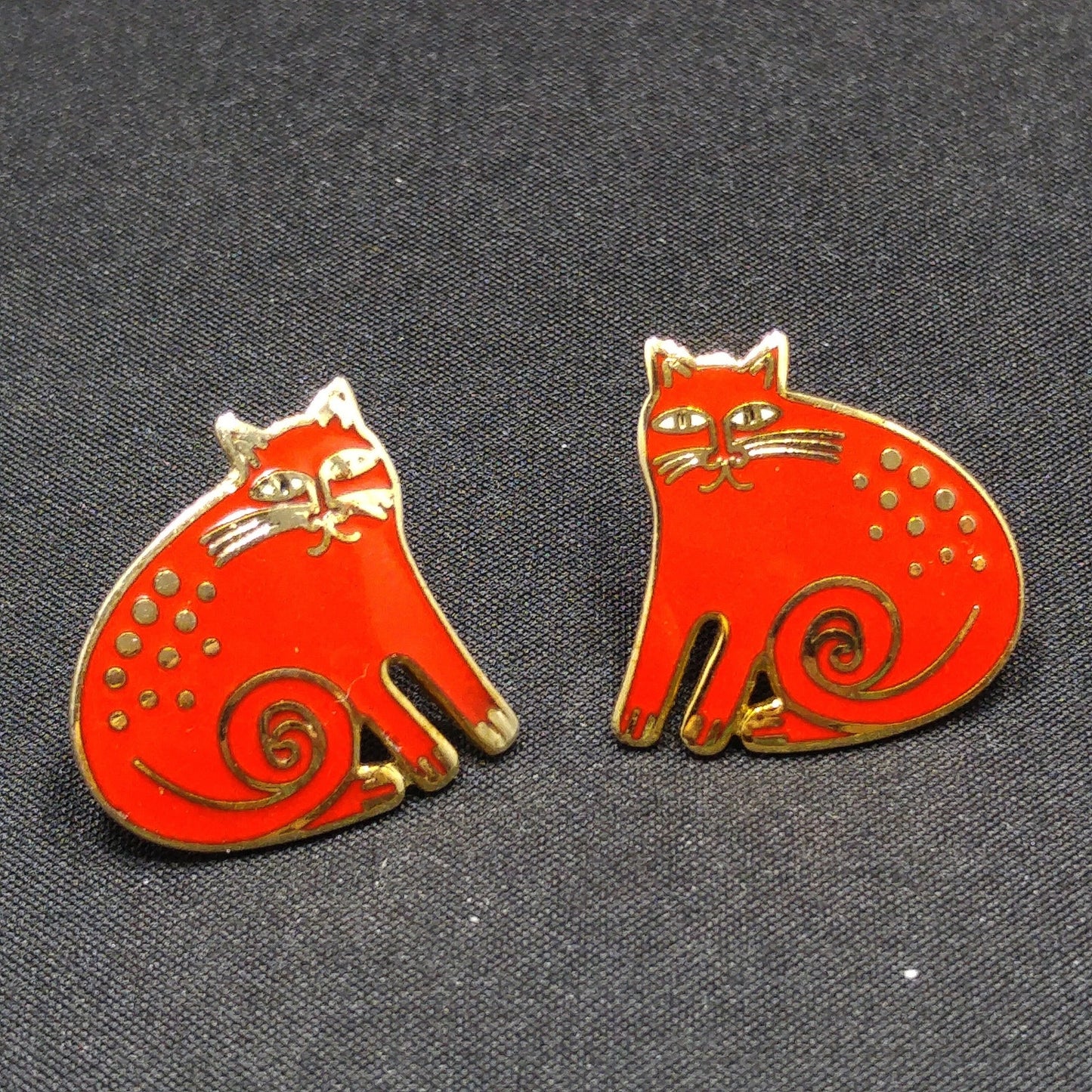 Vintage Laurel Burch "Keshire Cat" Red Post Earrings, Gold Plated