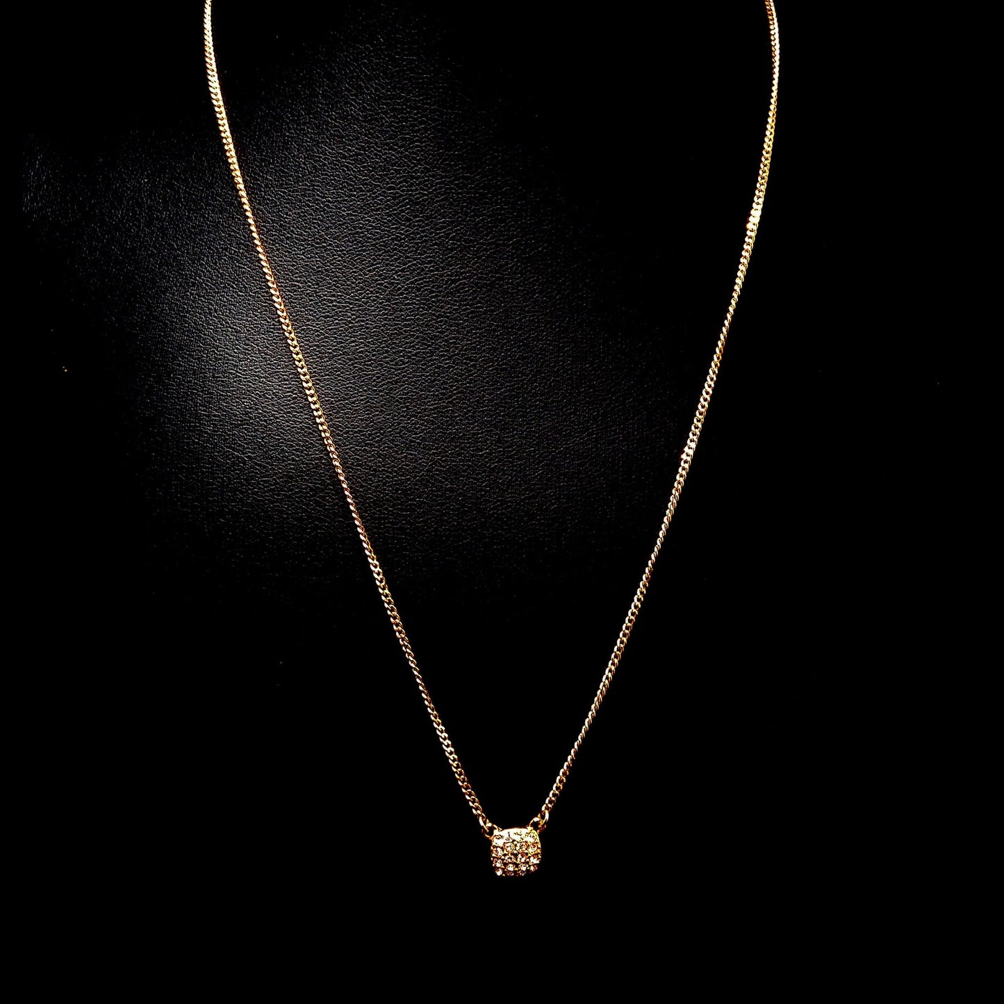 Givenchy Rose Gold Pendant Necklace – Pave Clear Rhinestones – 1990s Vintage Jewelry