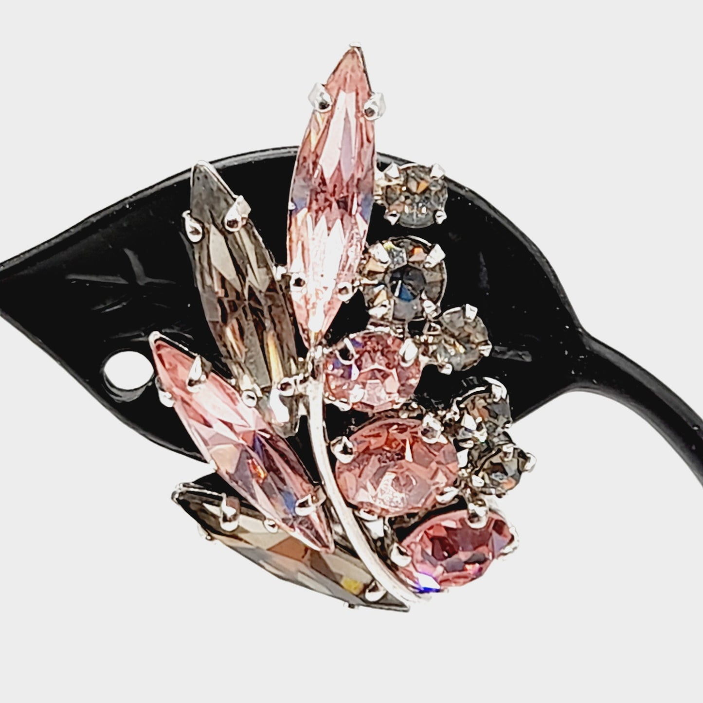 Vintage Sherman Pink Silver Floral Spray Rhodium Plated Clip Earrings