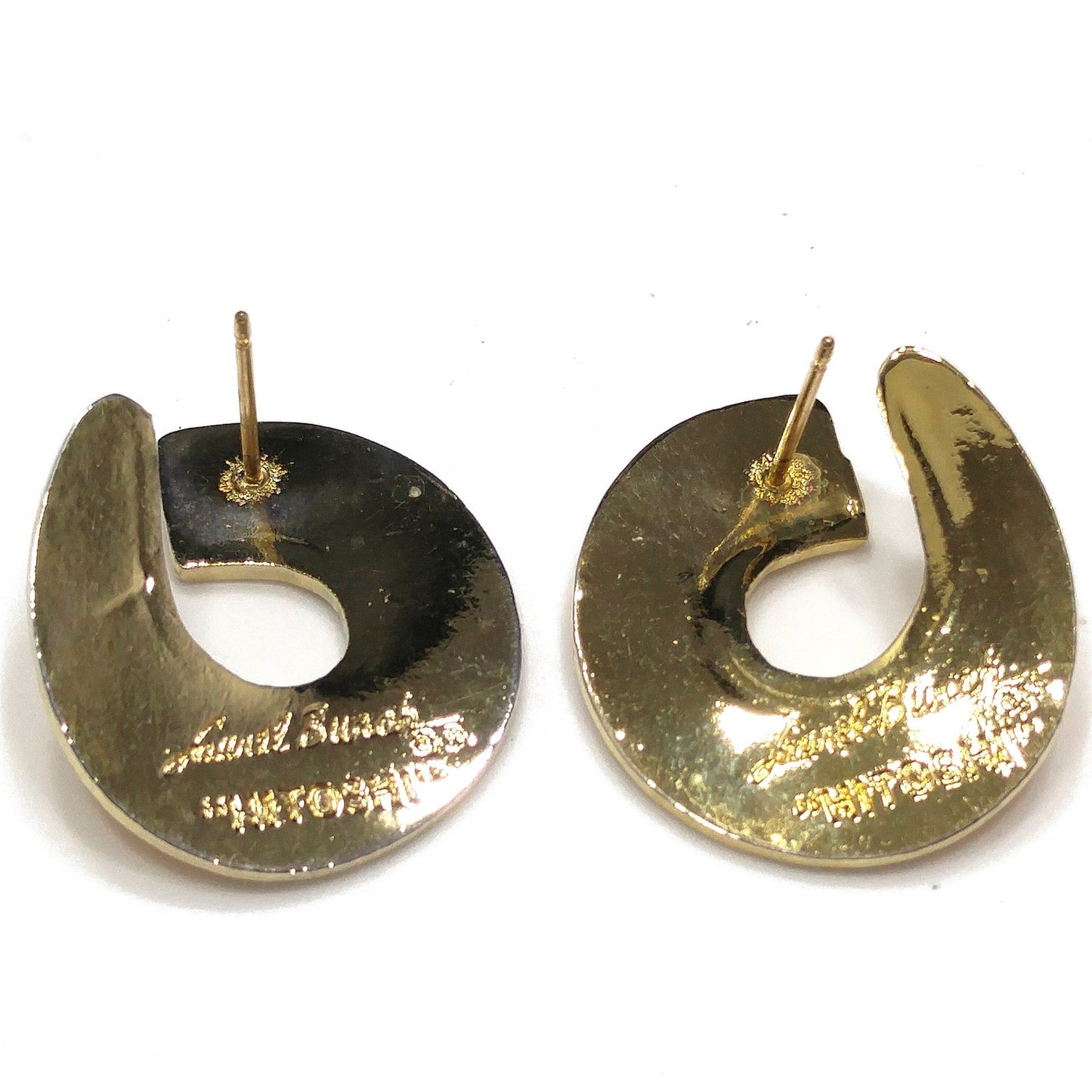 Vintage Laurel Burch Hitoshi Yellow Earrings, Gold Plated