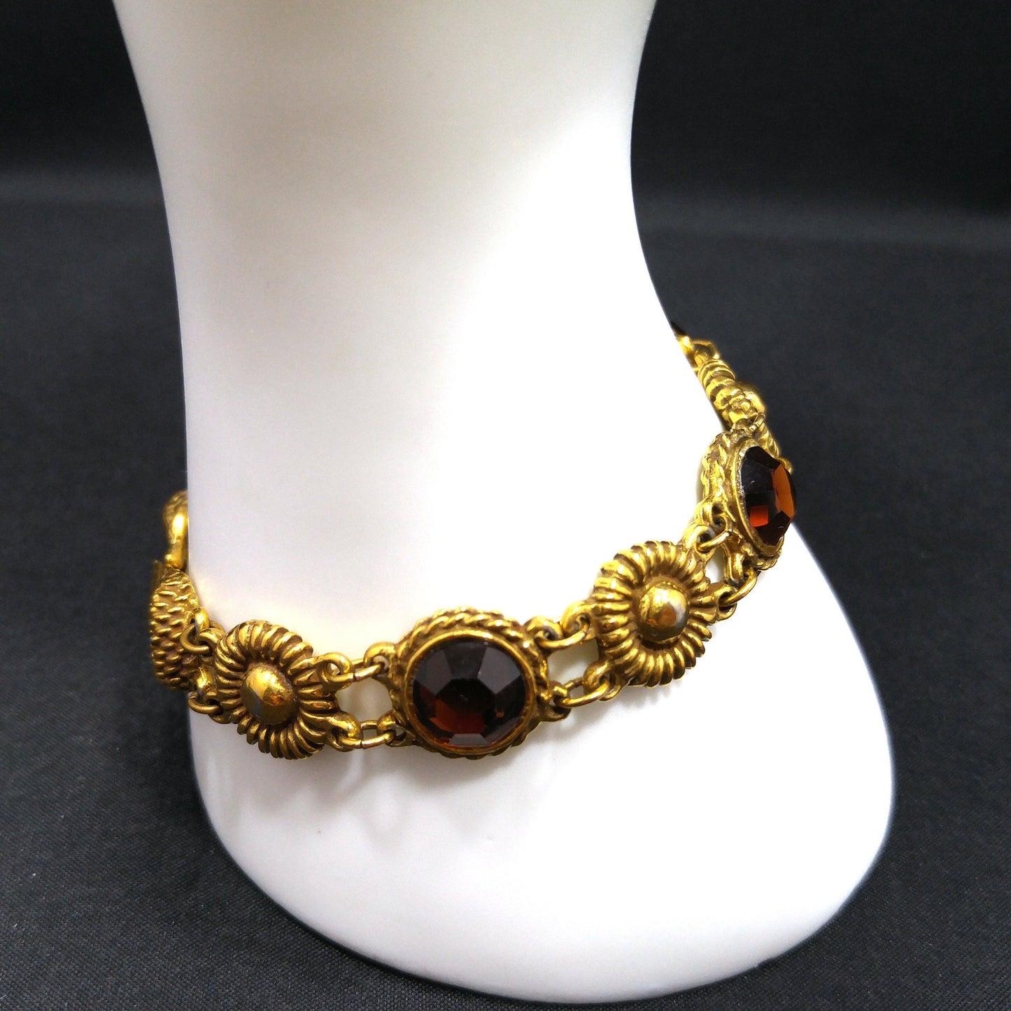 Goldette Light Topaz Rhinestone Link Bracelet, Lucite Rhinestones, 1960s Vintage Jewelry