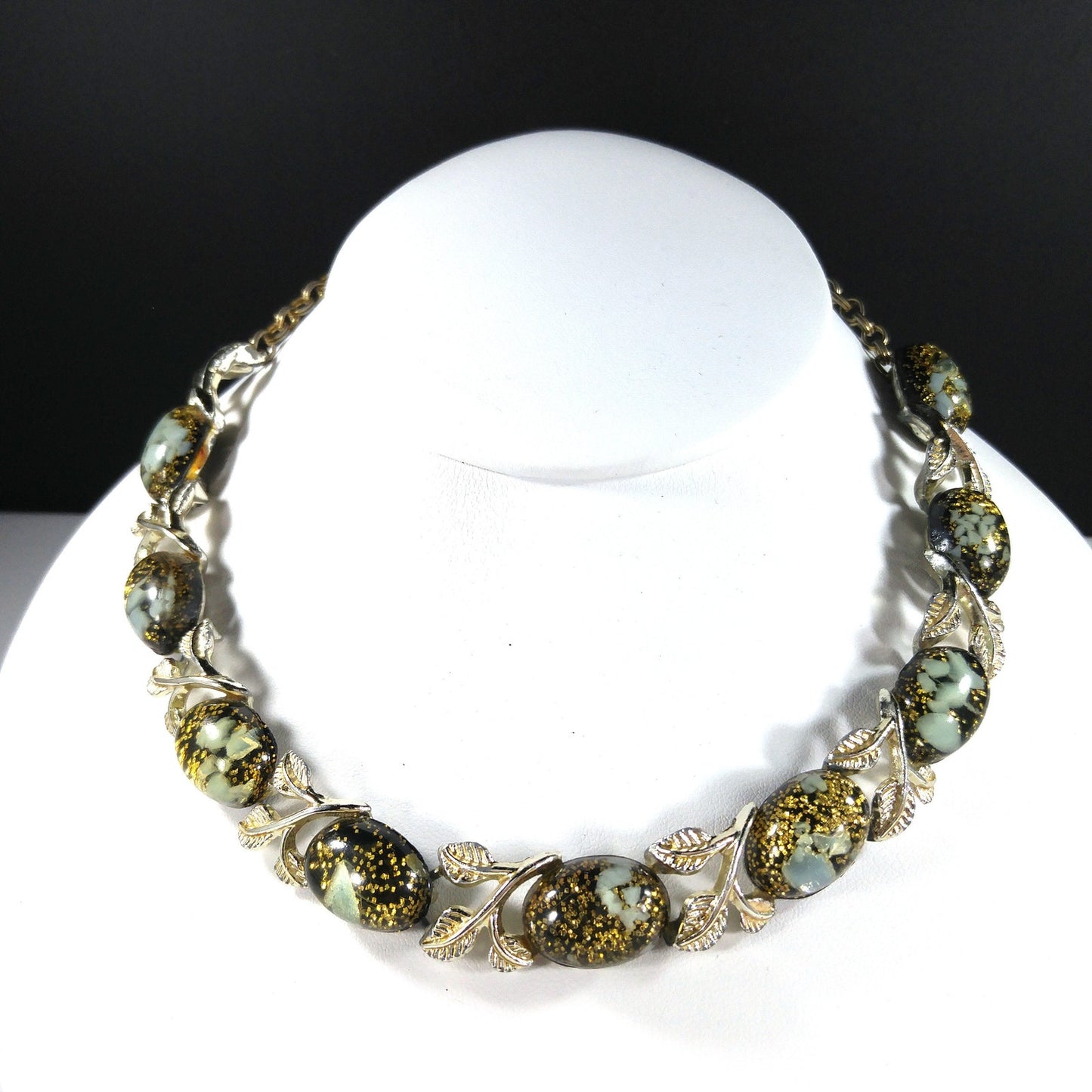 Lucite Glitter Cabochon Choker Necklace, Mid-century, 1950s Vintage Jewelry
