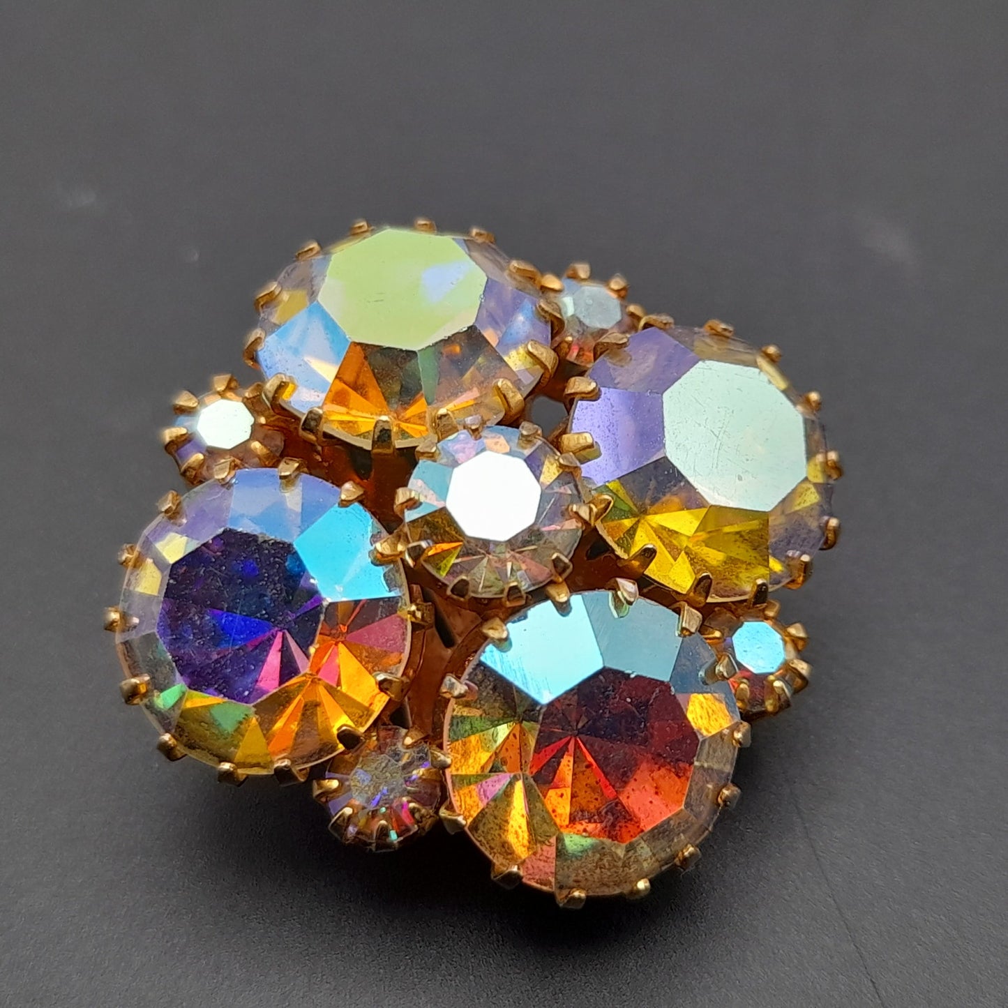 Vintage Aurora Borealis Rhinestone Clip On Earrings 1960s