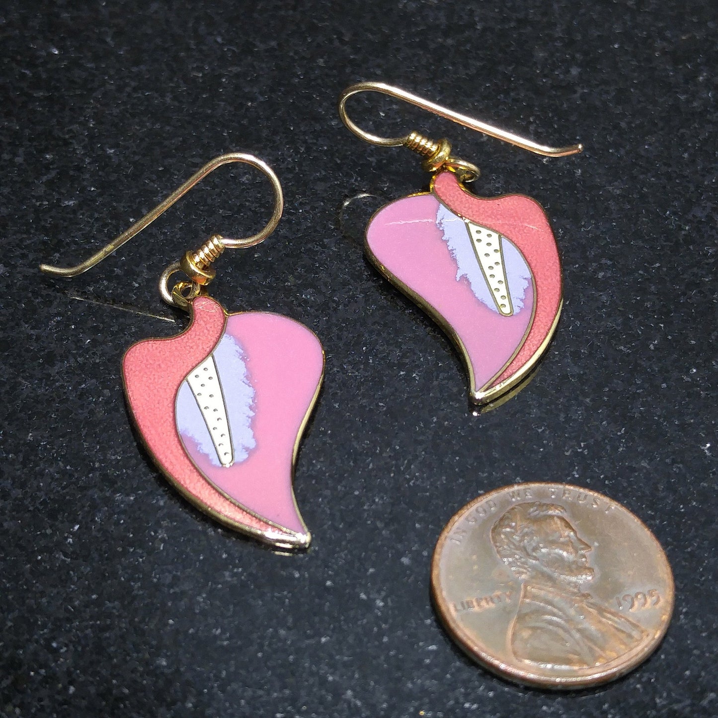 Vintage Laurel Burch "Calla Lily" Earrings, Pink Enamel, Gold Plated