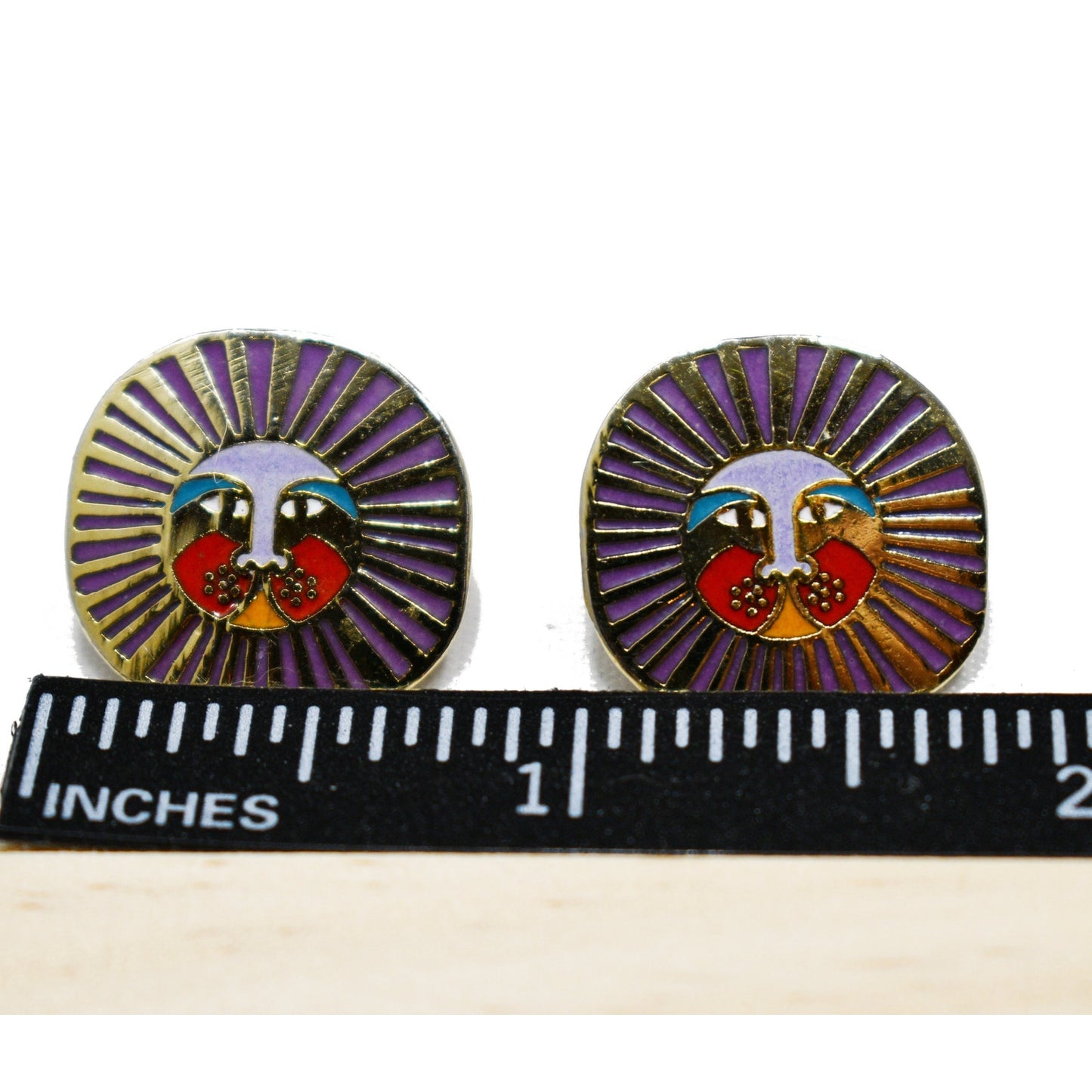 Laurel Burch "Leonardo" Post Earrings, Gold Plated Enamel Lions, 1980s Vintage Jewelry