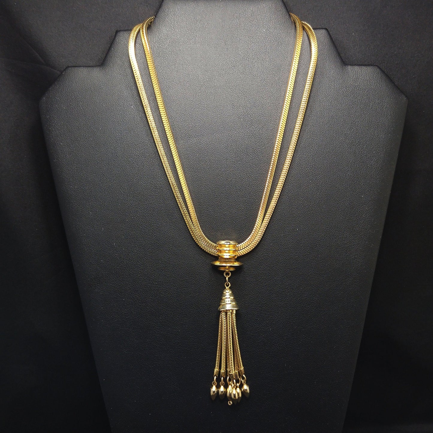 Barclay Snake Chain Tassel Necklace, Gold Plated, 1950s Vintage Jewelry