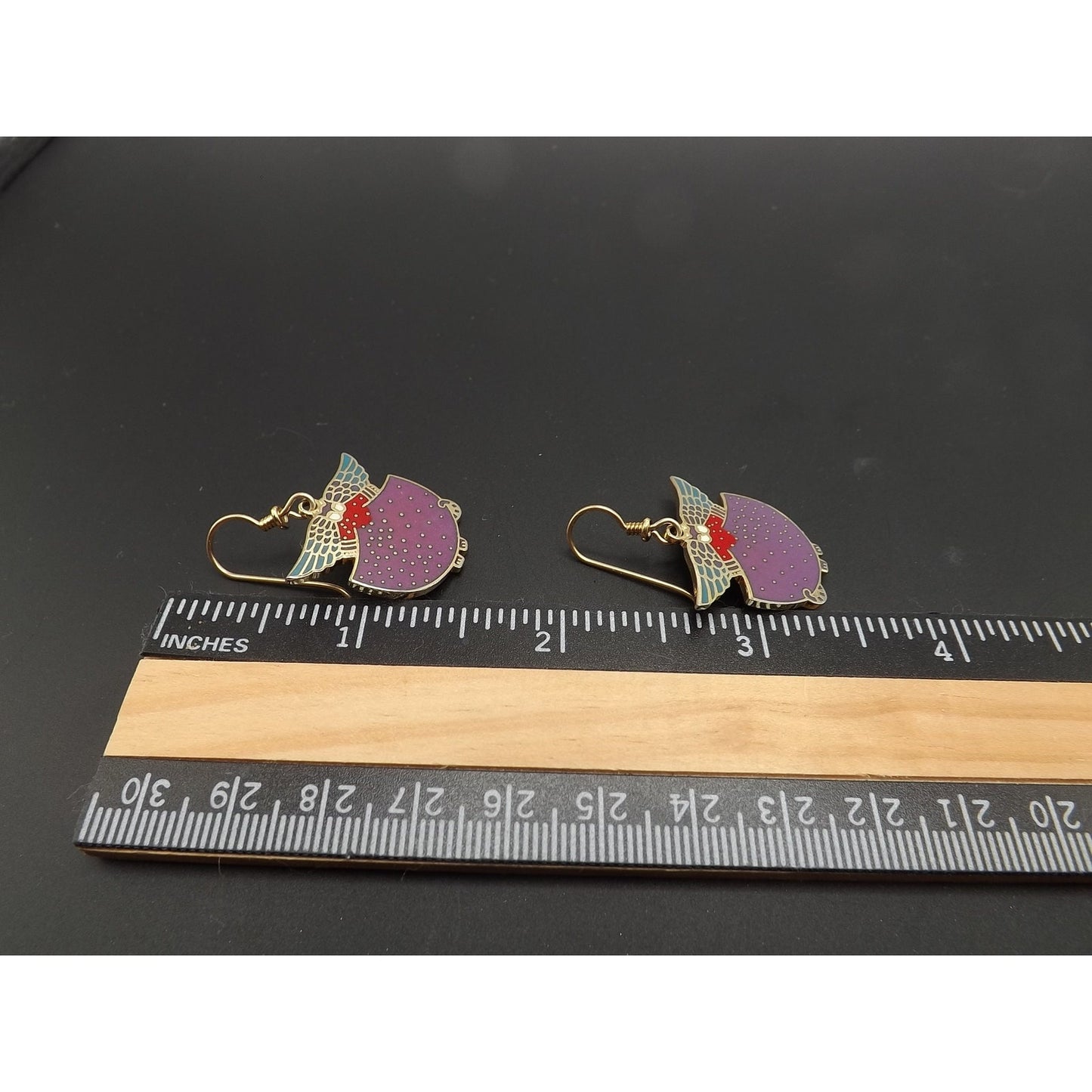 Laurel Burch "Angelicat" Earrings, Gold Plated Cloisonne & Enamel, Cat Lovers Earrings, 1980s Vintage Jewelry