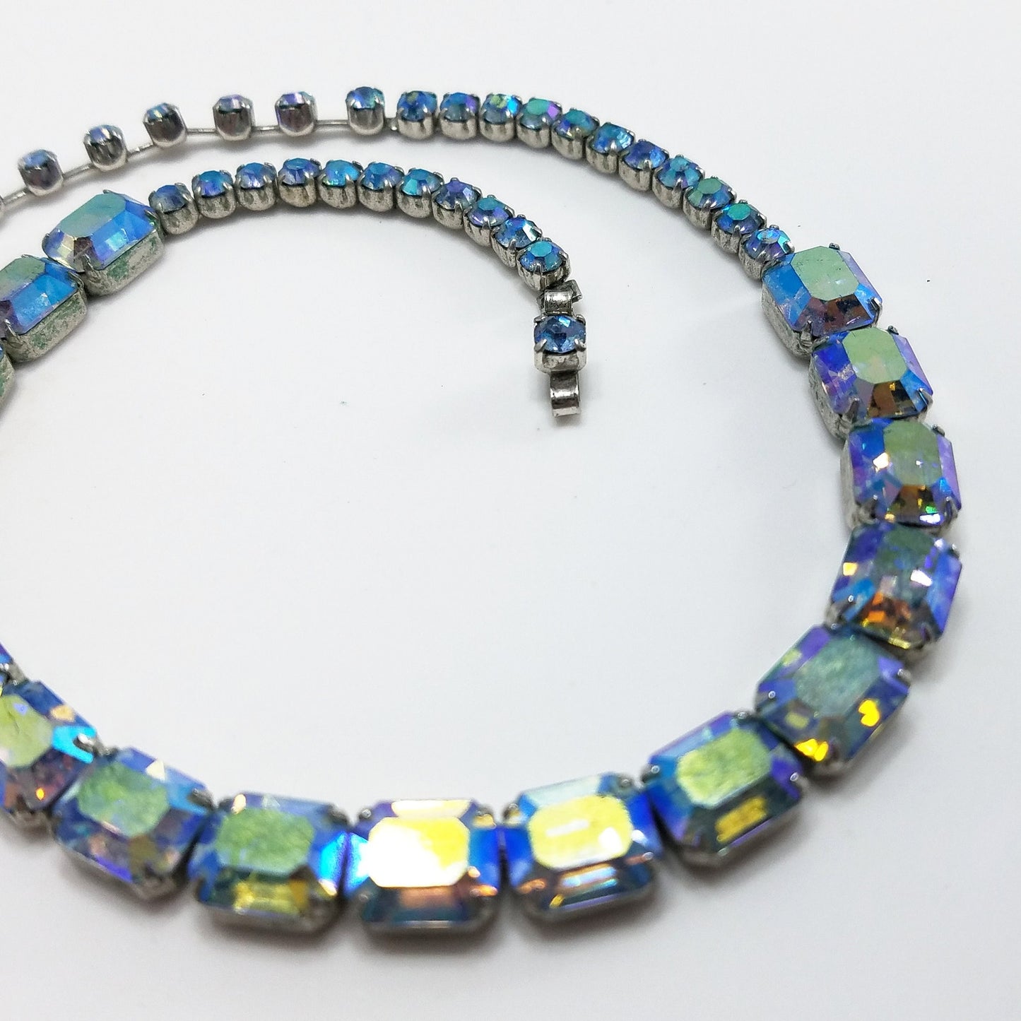 Vintage Weiss Rhinestone Choker Necklace, Peacock Aurora Borealis Rhinestones