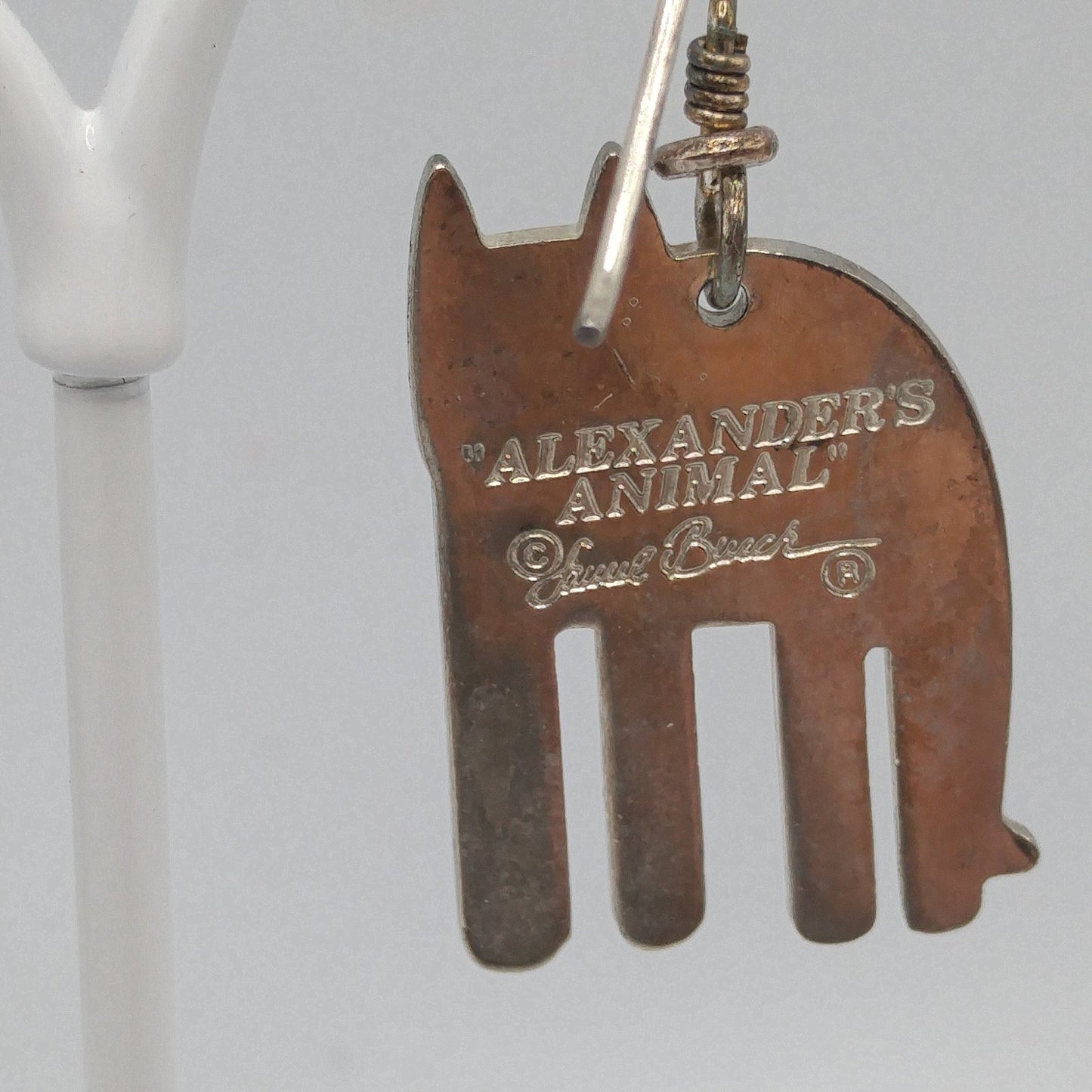 Laurel Burch "Alexander's Animal" Cat Earrings, Rhodium Plated Enamel, 1980s Vintage Jewelry