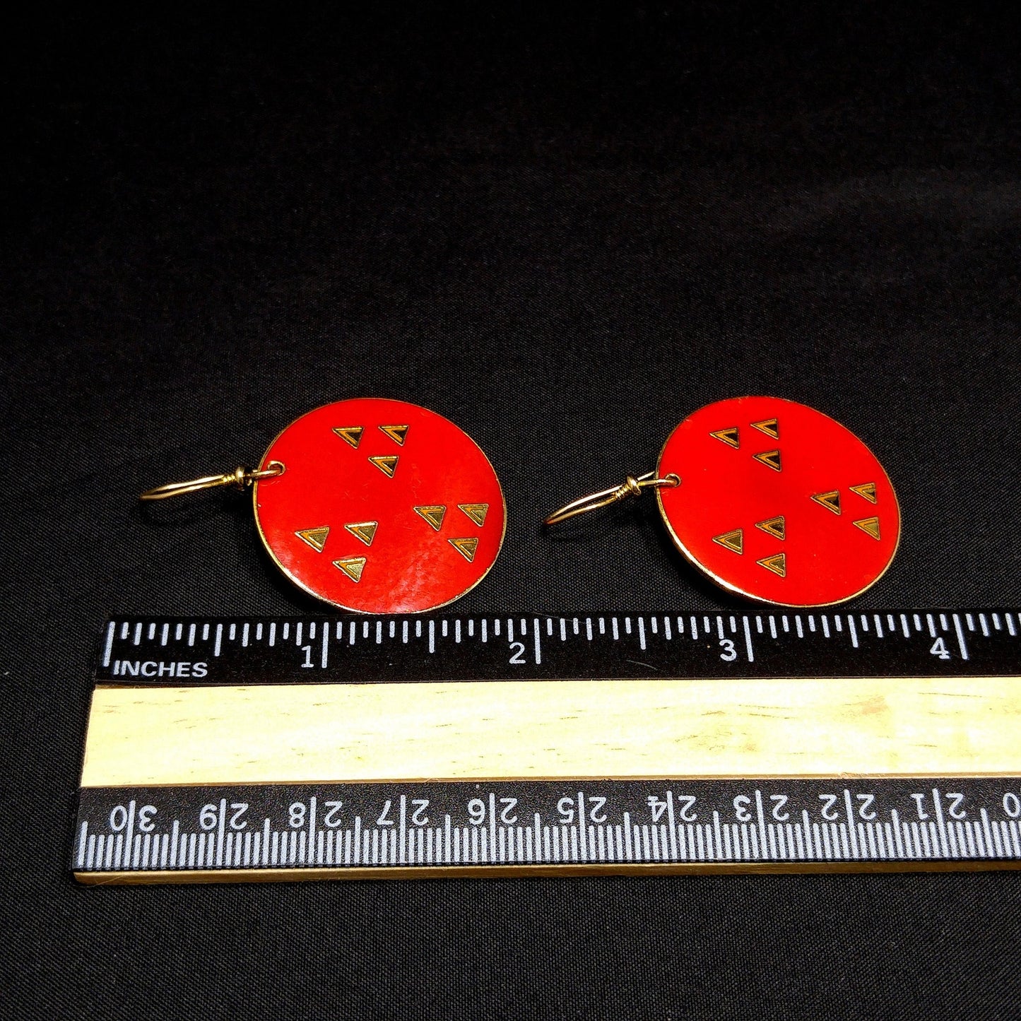 Vintage Laurel Burch "Himalaya" Dangle Earrings, Red Enamel, Gold Plated