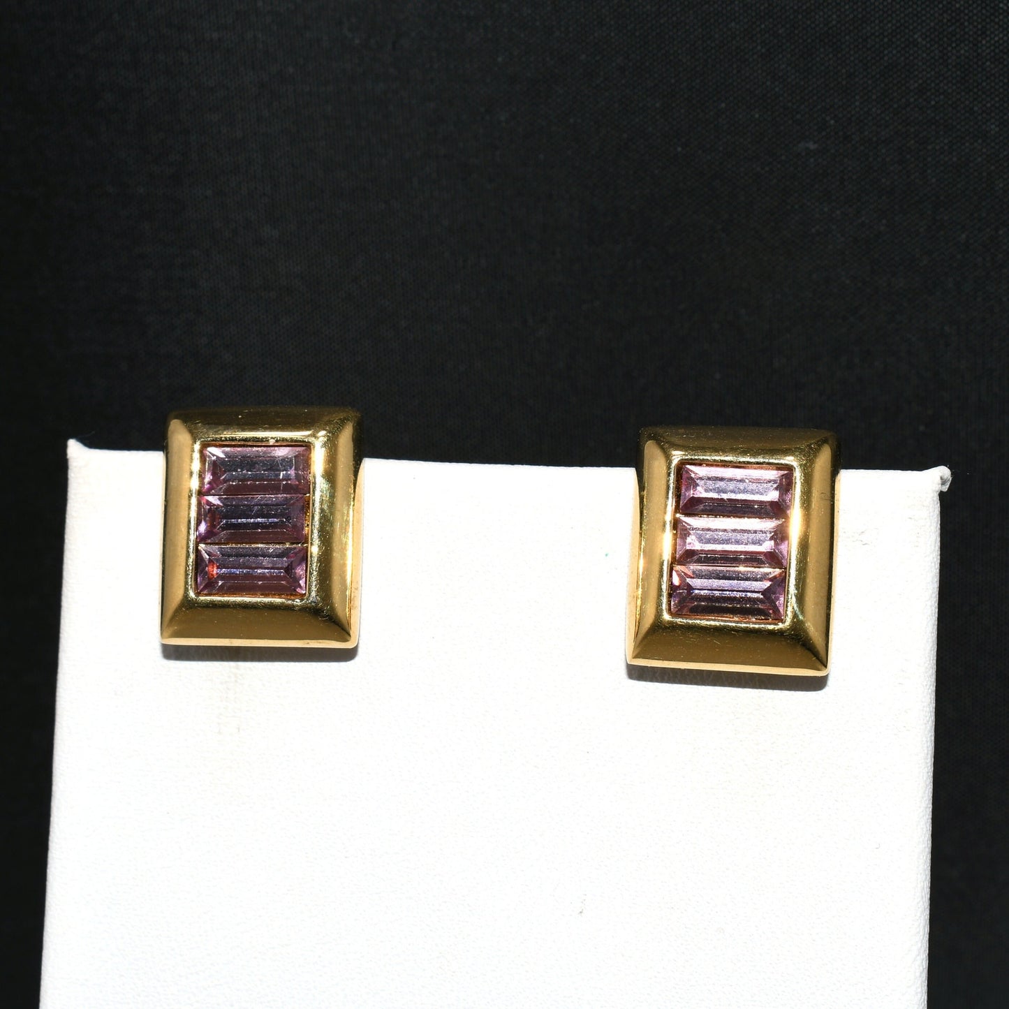 S.A.L. Swarovski Purple Crystal Small Clip Earrings, Gold Plated, Austrian Crystal, 1970s Vintage Jewelry