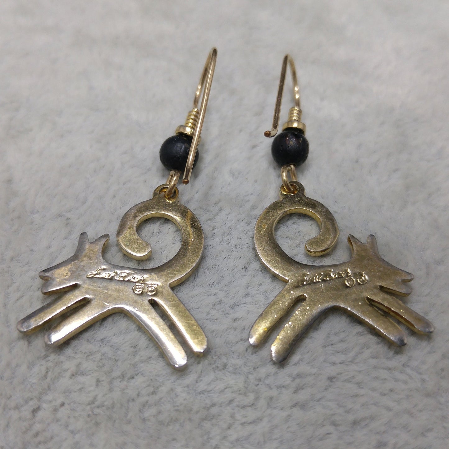 Vintage Laurel Burch Black Dog Earrings, Gold Plated, Cloisonne Enamel