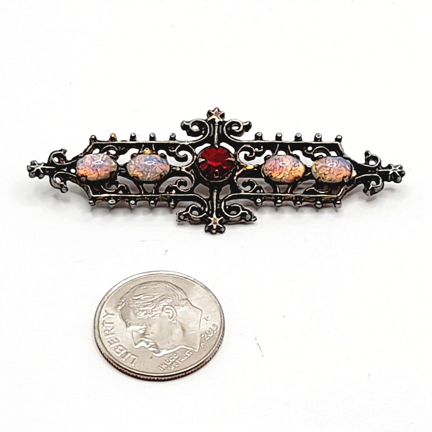 Vintage Sarah Coventry Pin, Victorian Style Brooch, Dragon's Breath Brooch, Sterling Silver Brooch