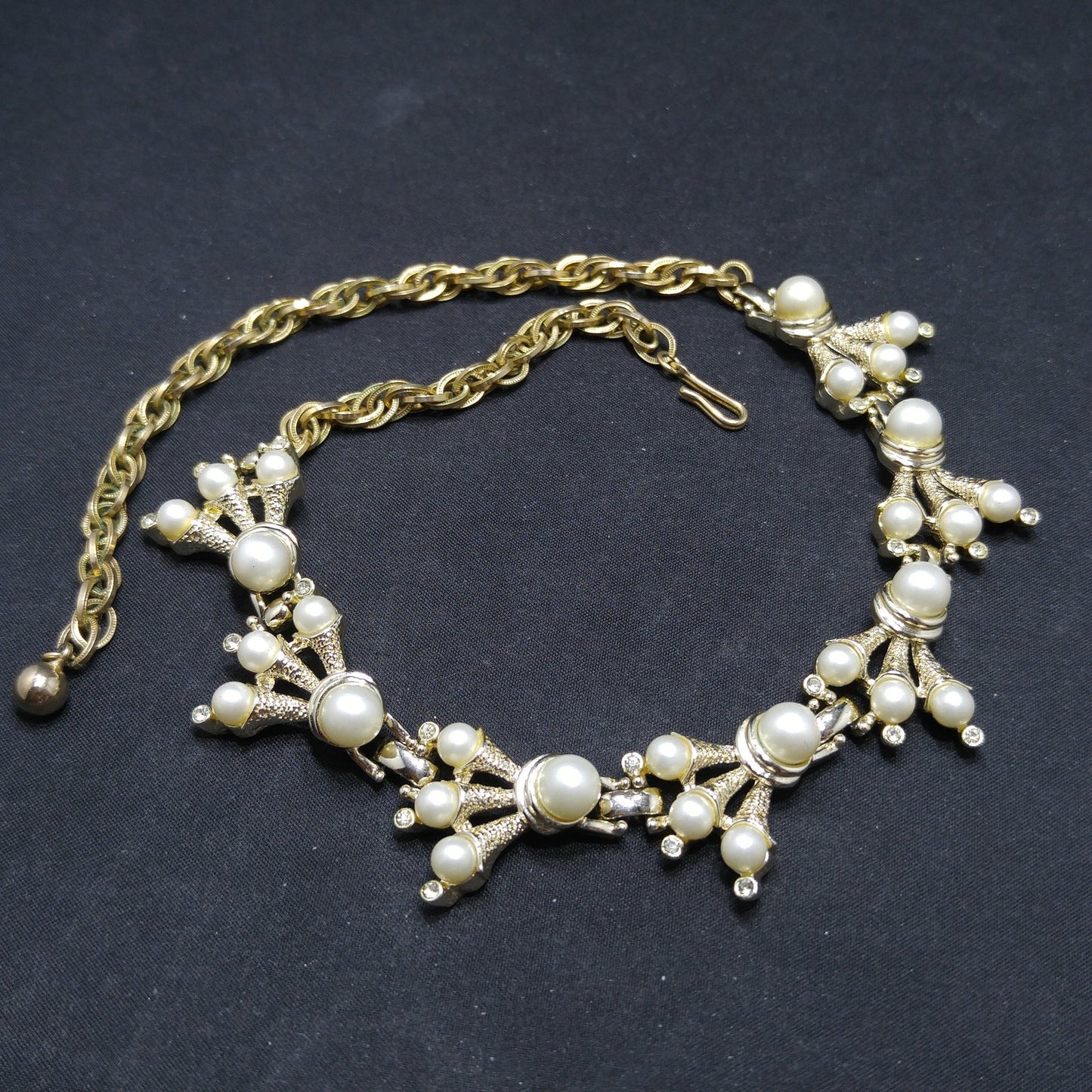 Kramer Faux Pearl Necklace Clip Earrings Set, 1960s Vintage Jewelry