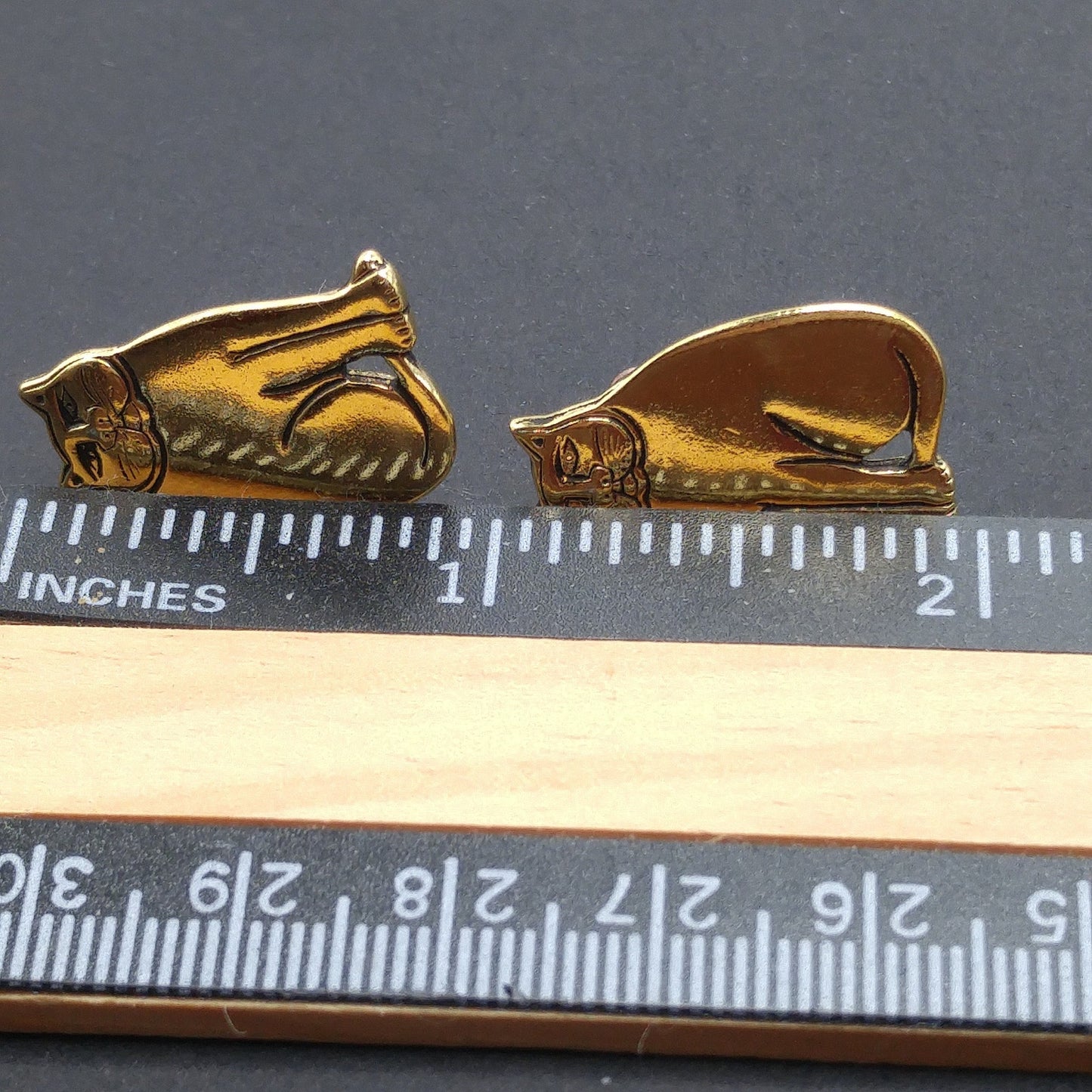 Vintage Laurel Burch Cat Post Earrings, Sitting Cats, Gold Plated