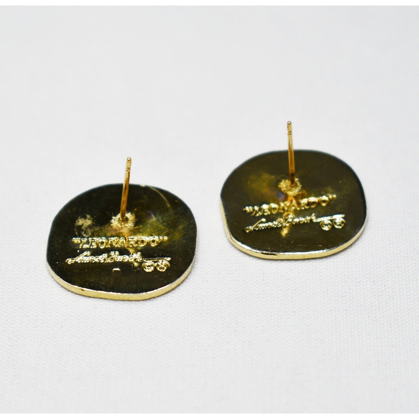 Laurel Burch "Leonardo" Post Earrings, Gold Plated Enamel Lions, 1980s Vintage Jewelry