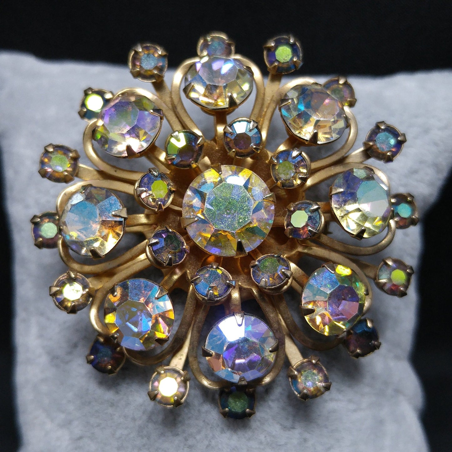 Aurora Borealis Rhinestones Brooches, Mid Century, 1950s Vintage Jewelry