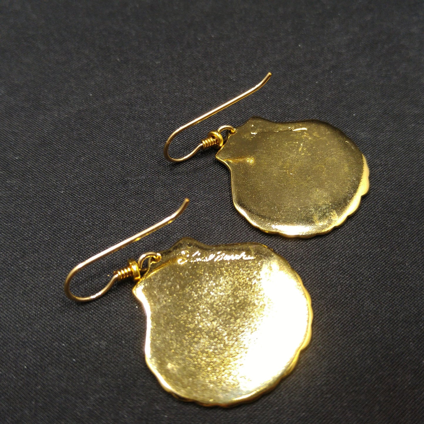 Laurel Burch Seashell Dangle Earrings, Gold Plated, Gold Filled Ear Wires, 1980s