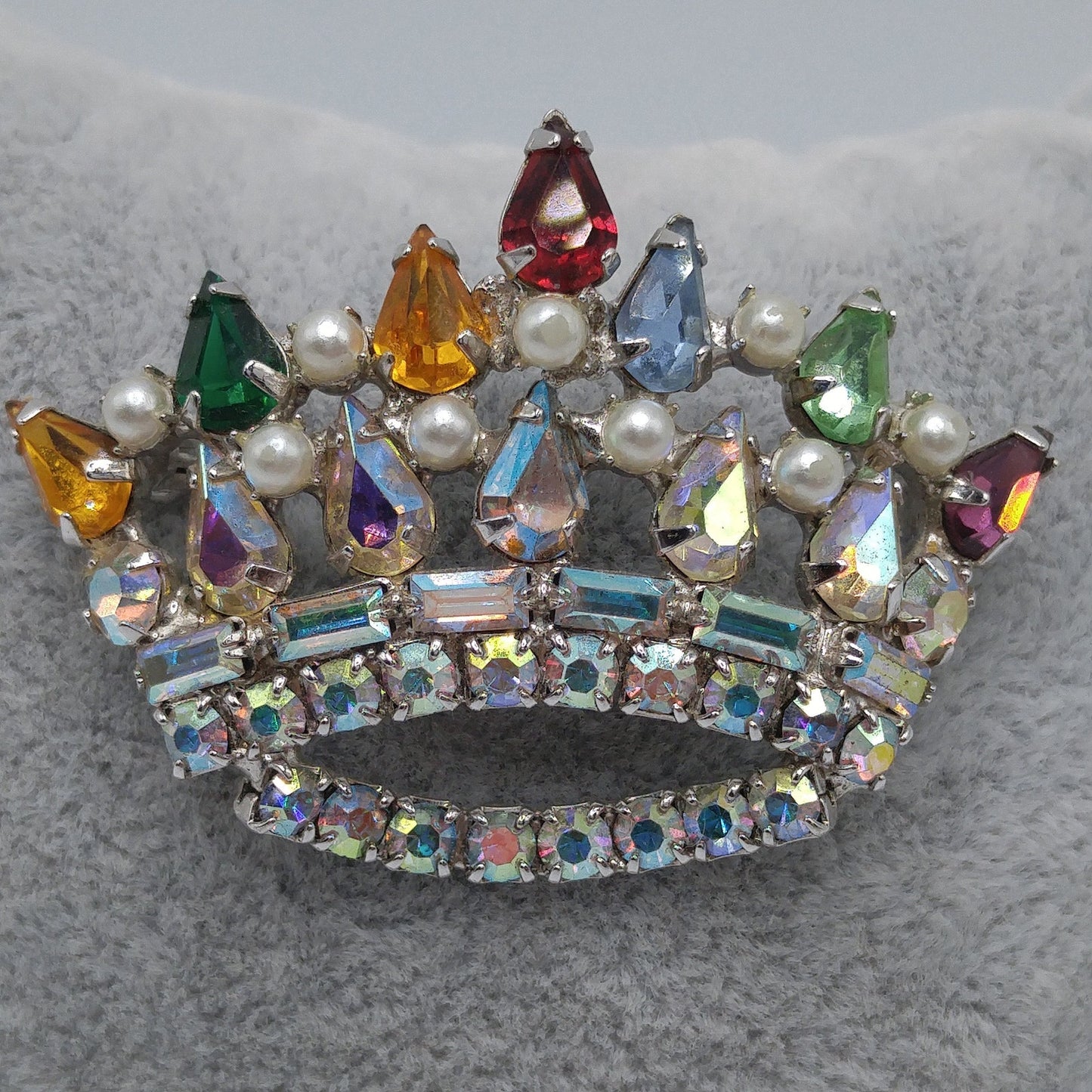 Unsigned B. David Rhinestone Crown Brooch, Mother's Crown, 1960s Vintage Jewelry