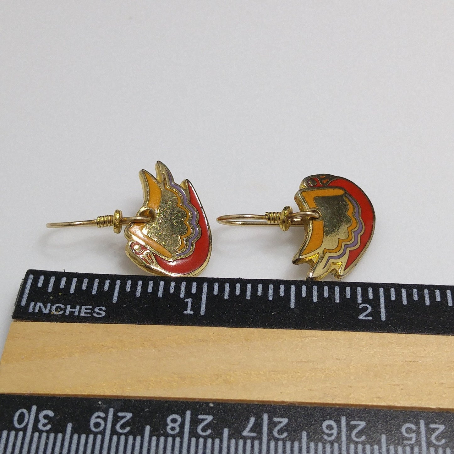 Laurel Burch "Wild Swan" Bird Earrings, Gold Plated, Enamel Cloisonne, 1980s