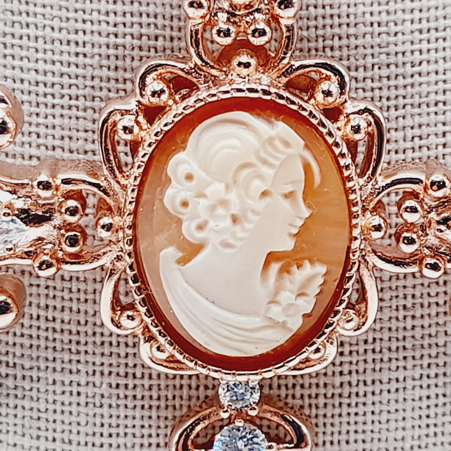 Amedeo Rose Gold Cameo Cross Pendant Necklace with Rhinestones, 18 Inches