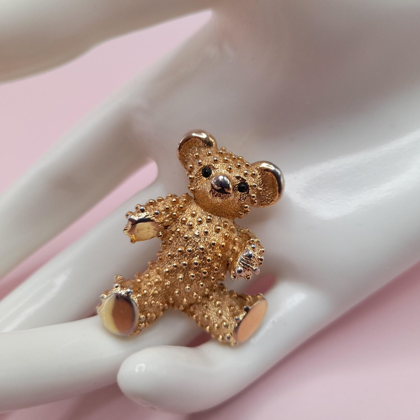 Vintage Boucher Teddy Bear Brooch, Gold Plated, Signed Number 8091P, 1960s