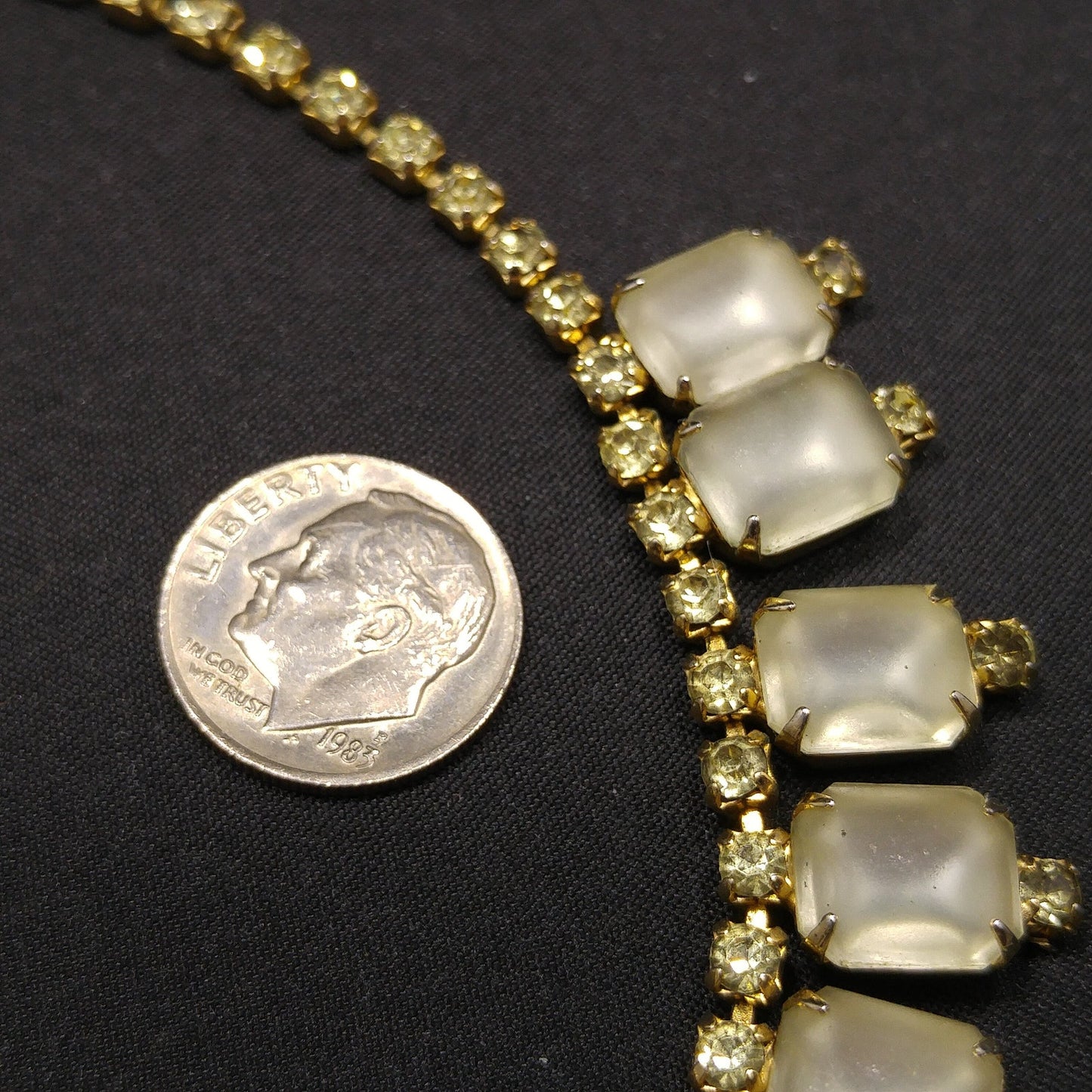 Jonquil Rhinestone Frosty Glass Necklace, 1960s Vintage Jewelry