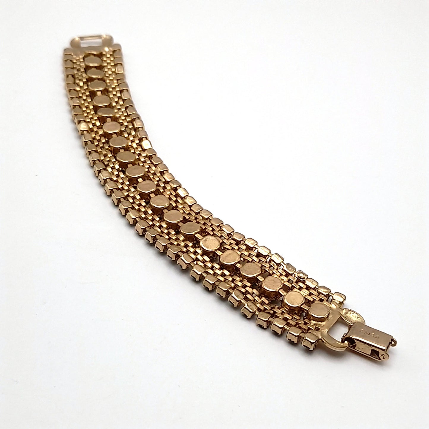 Vintage Weiss Green Rhinestone Mesh Bracelet - Elegant Glamour