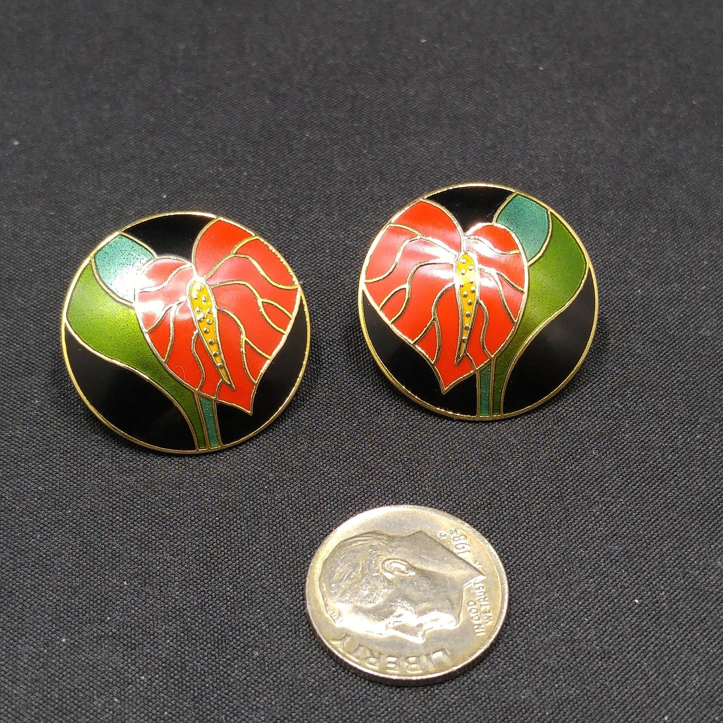 Vintage Laurel Burch Red "Antherium" Post Earrings, Gold Plated