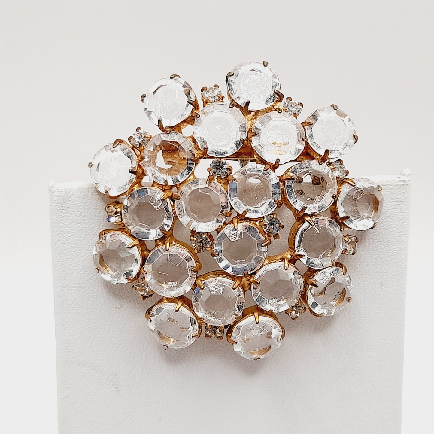 Vintage Clear Crystal Bezel Set Brooch Gold Tone Prong Setting Pin – 2”