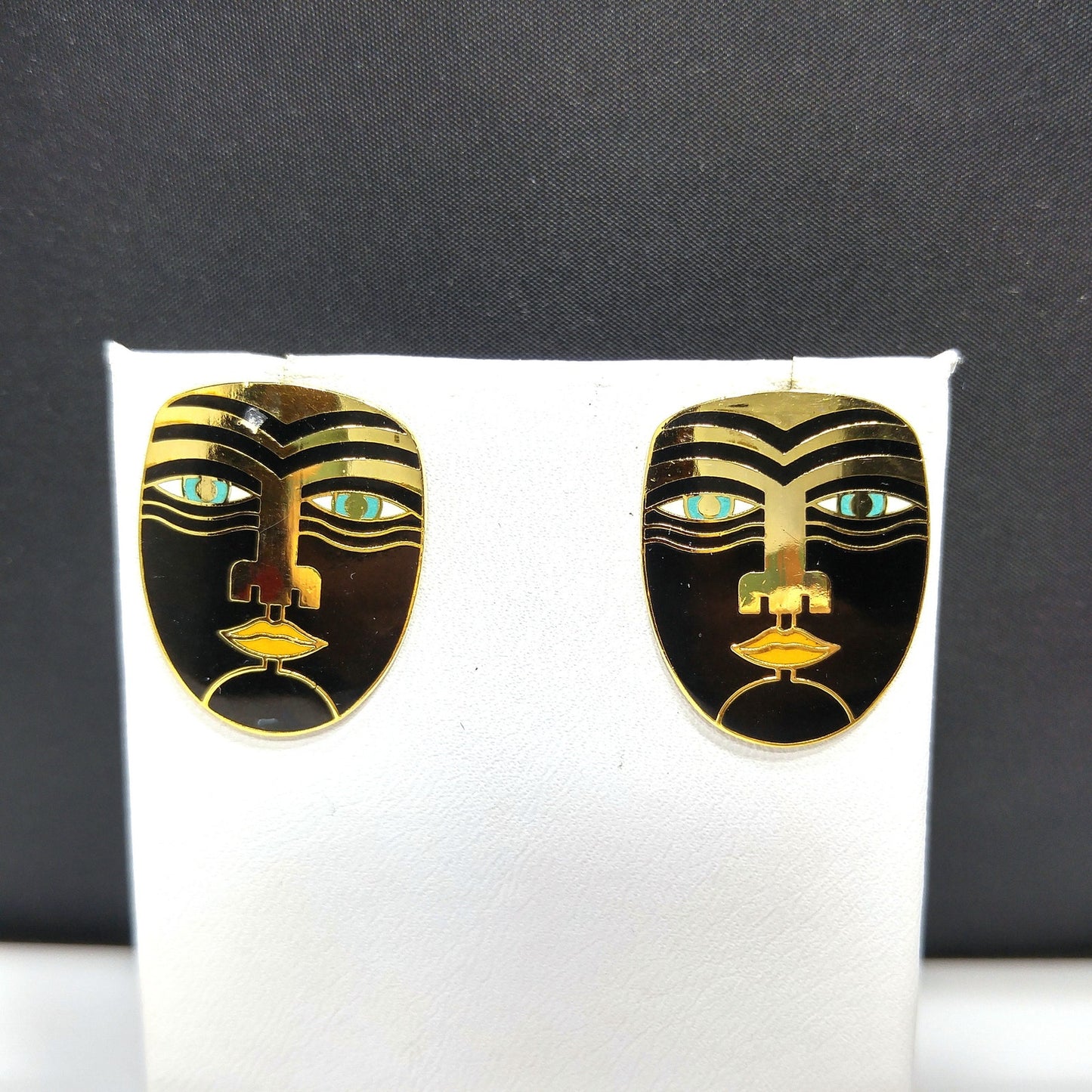 Vintage Laurel Burch "Maori" Post Earrings, Tribal Faces, Gold Plated