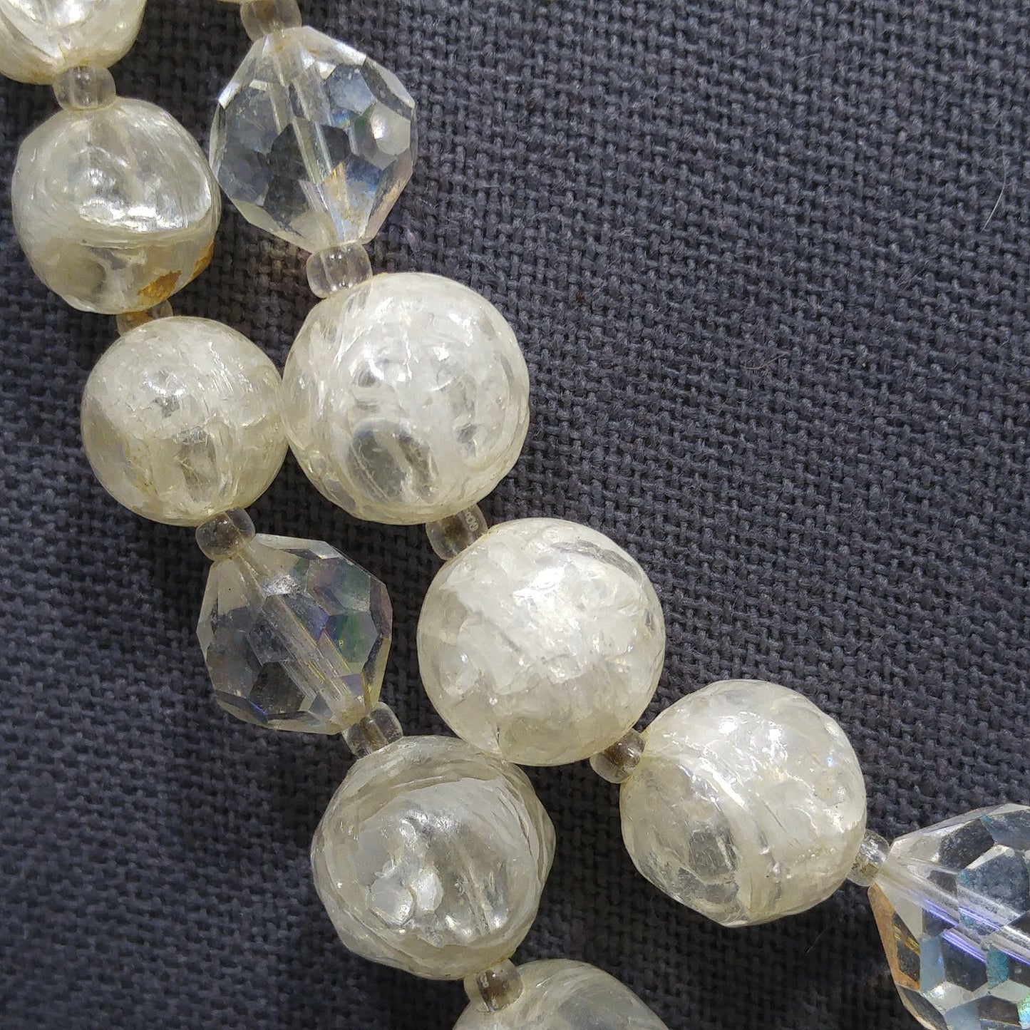 Laguna Crystal Bead Faux Crackle Glass Necklace, Lucite Beads, 1950s Vintage Jewelry