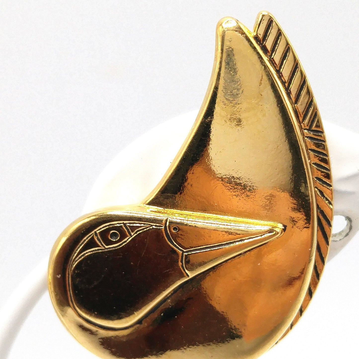 Vintage Laurel Burch Bird Clip Earrings, Reflective Gold Plated