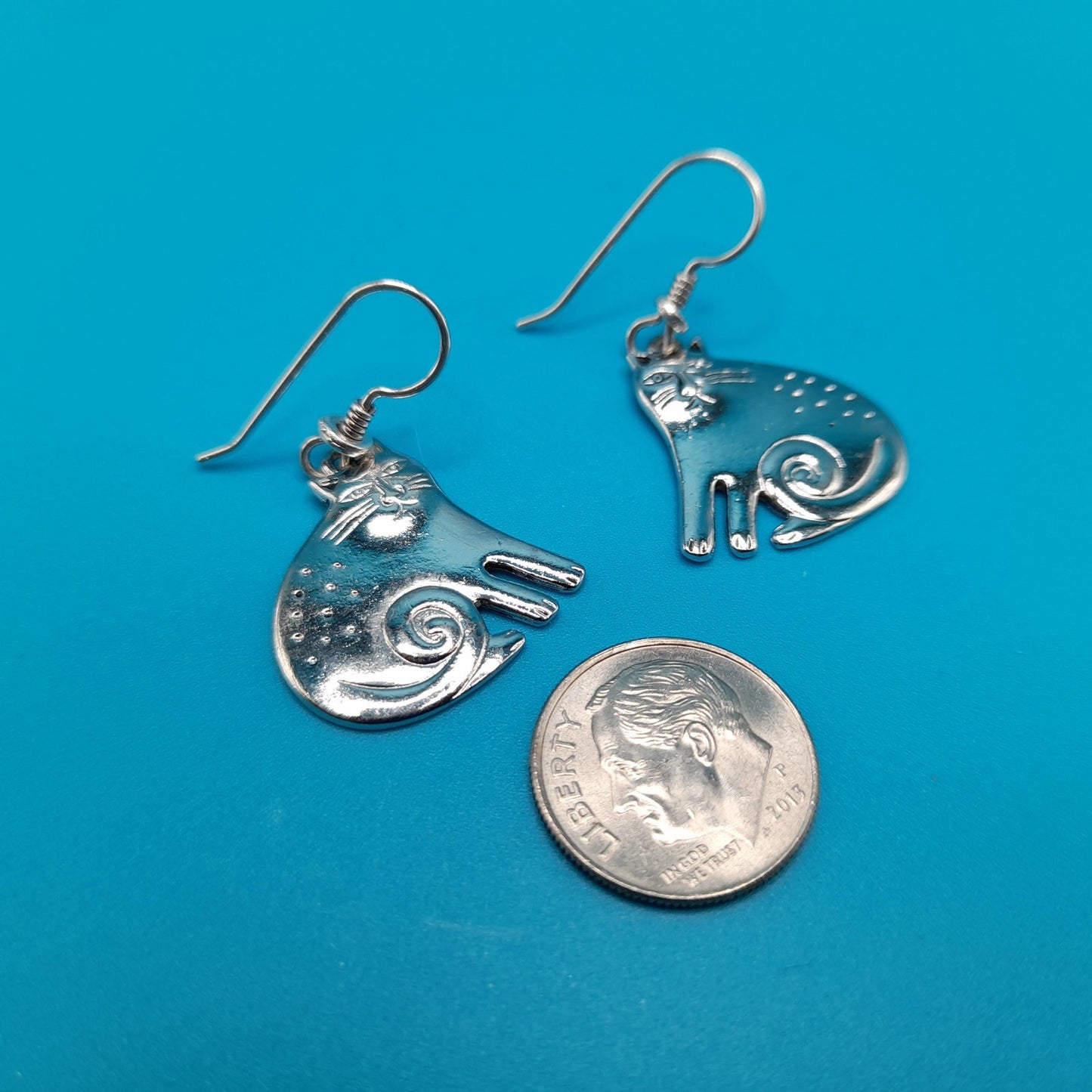Vintage Laurel Burch Keshire Cat Earrings, Rhodium Plated