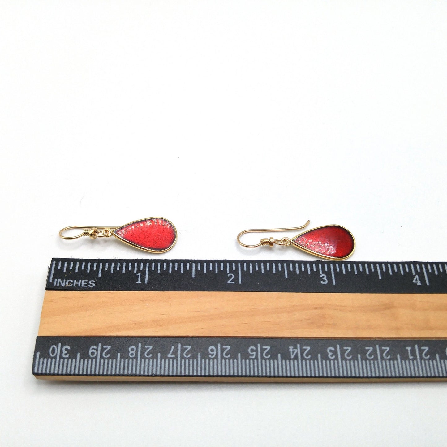 Vintage Laurel Burch Red Teardrop Earrings, Gold Plated, 1980s