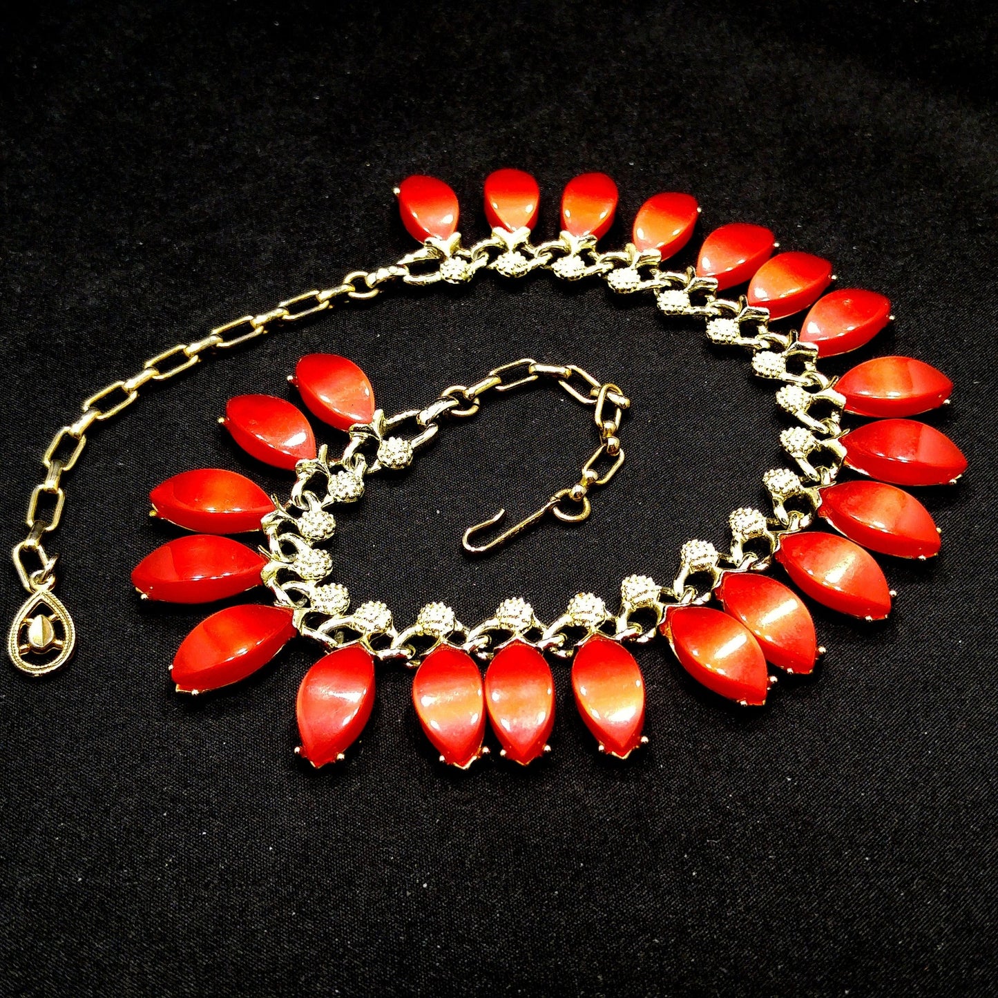 Pakula Red Moonglow Choker Necklace, Lucite Pendants, 1950s Vintage Jewelry