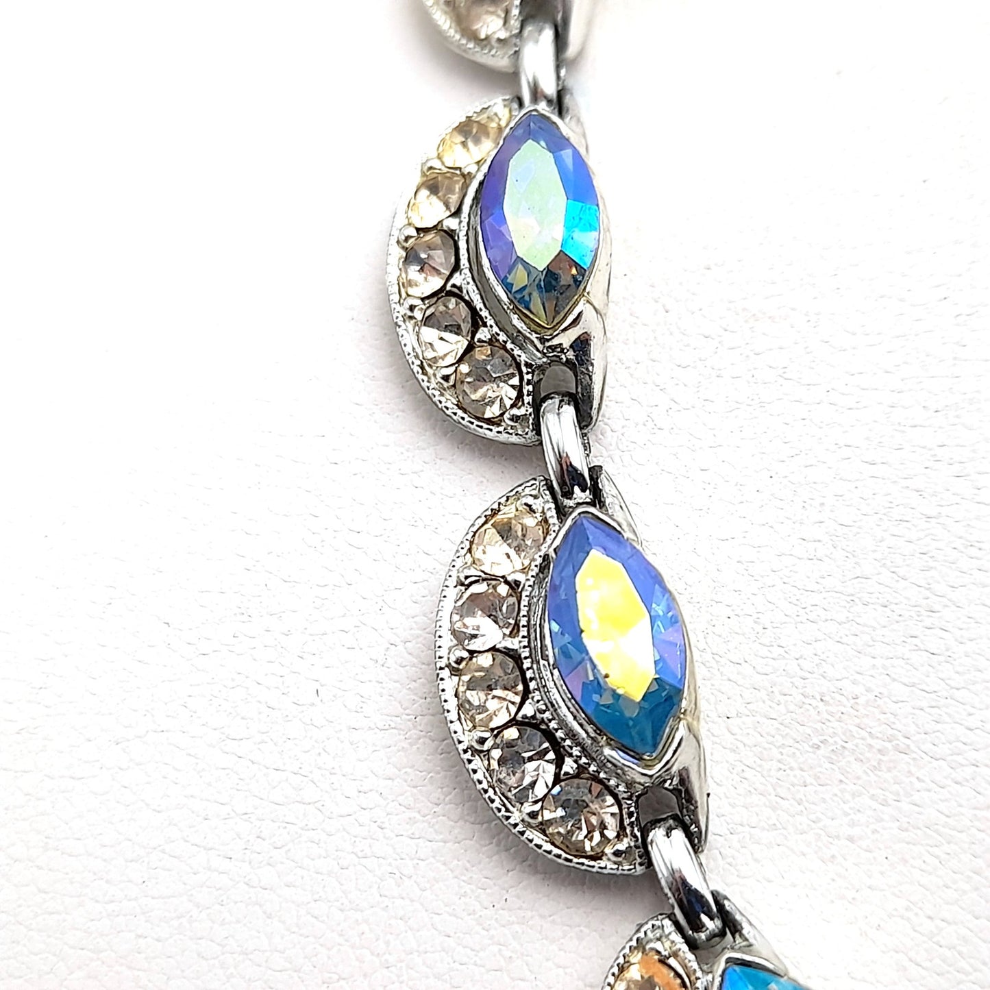 Bogoff Blue Rhinestone Rhodium Plated Choker Necklace Clip Earrings Set