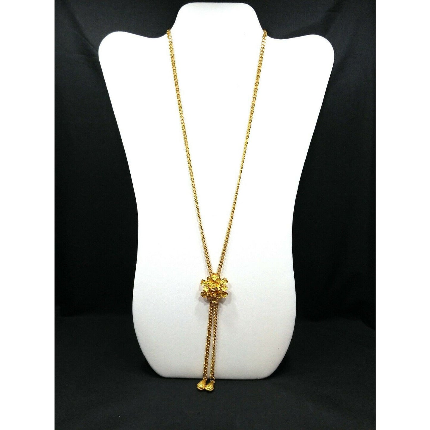 Vintage Florenza Lariat Floral Pendant, Gold Plated, Adjustable, 1960s Vintage Jewelry