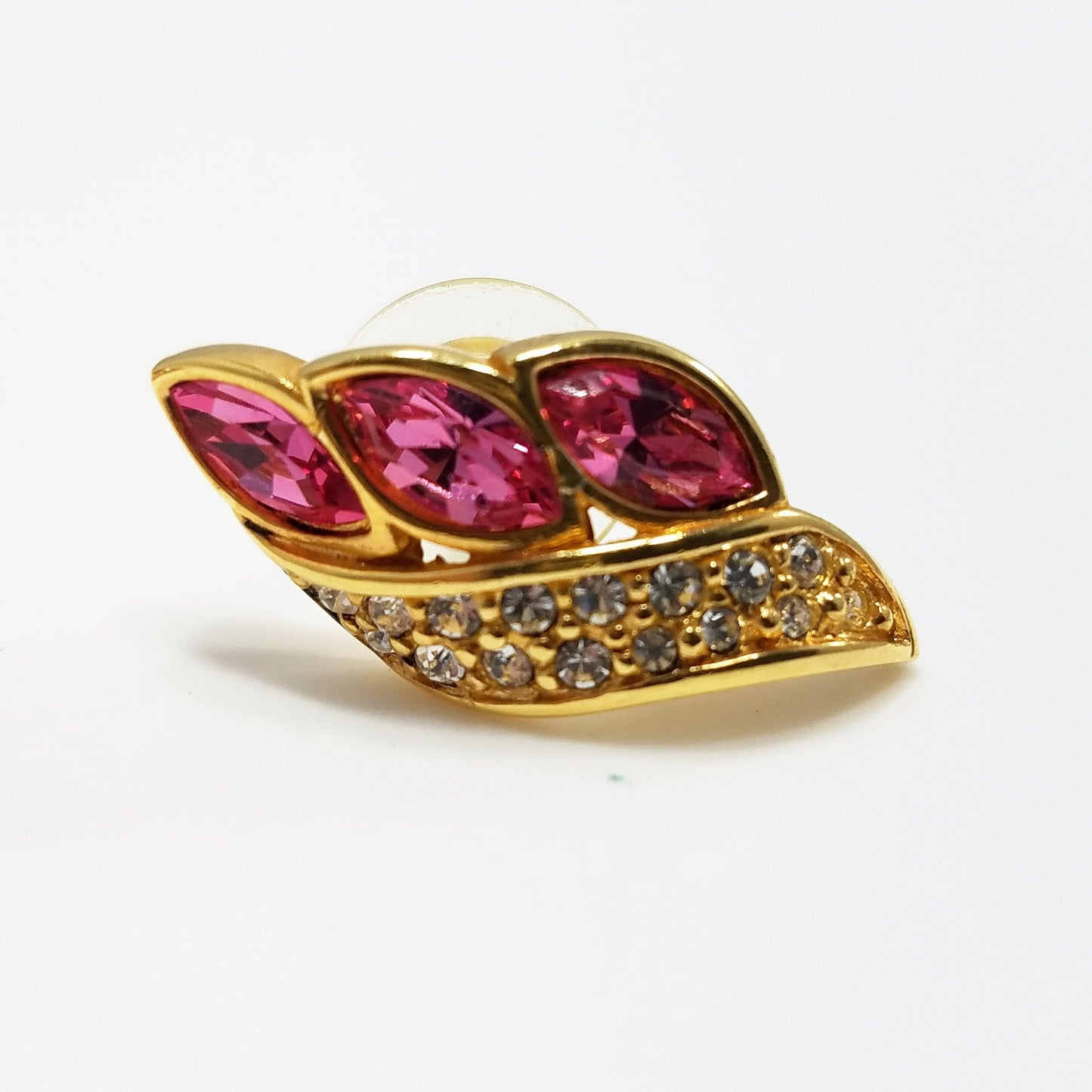 S. A. L. Swarovski Pink Rhinestone Earrings, Gold Plated Post Earrings, 1980s