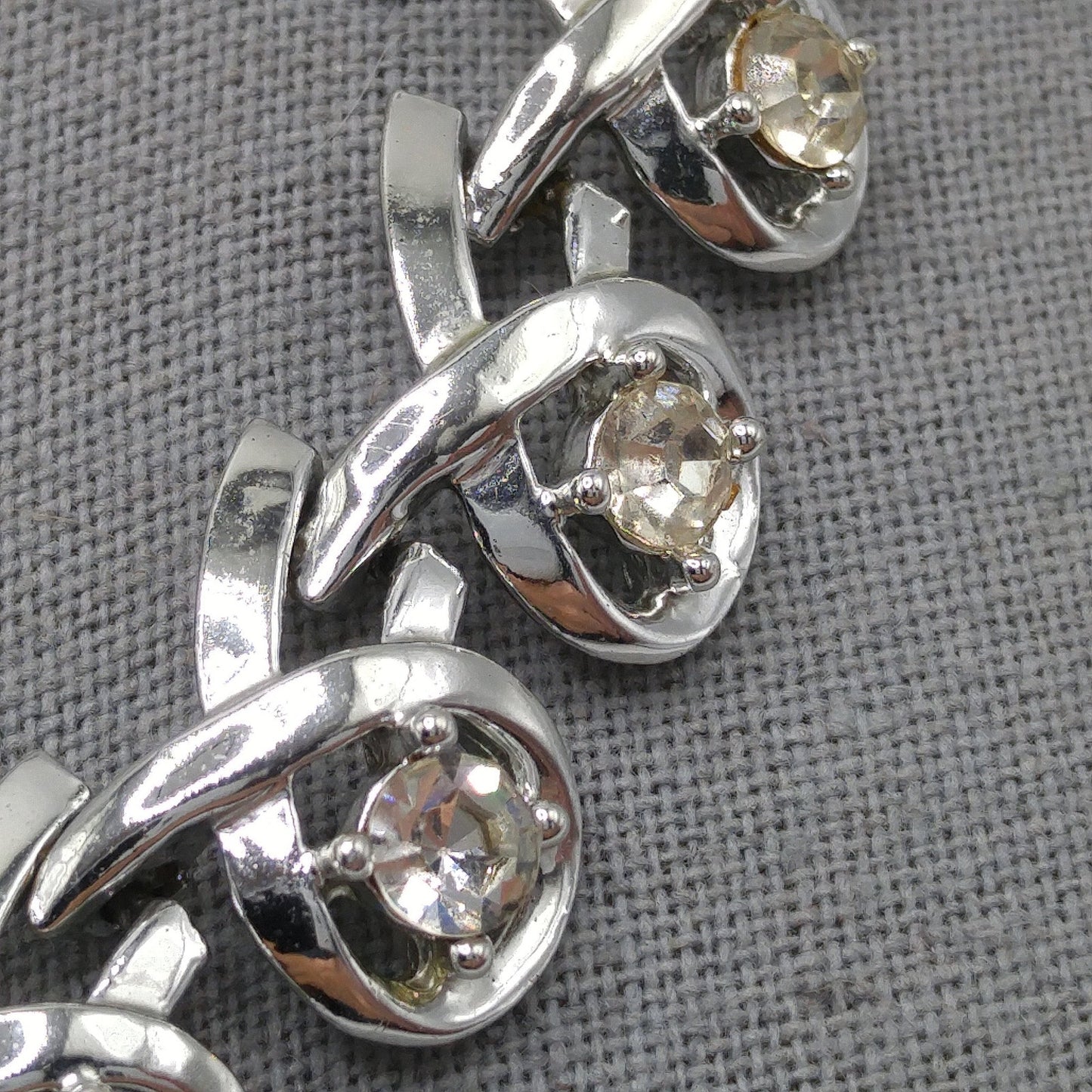 Clear Rhinestone Choker Necklace, Rhodium Plated, 1960s Vintage Jewelry