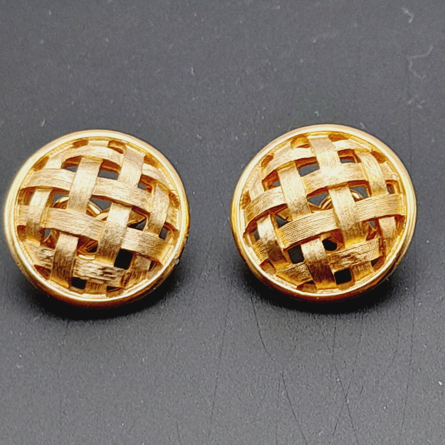 Vintage Crown Trifari Basketweave Clip Earrings – Gold Plated Designer Jewelry