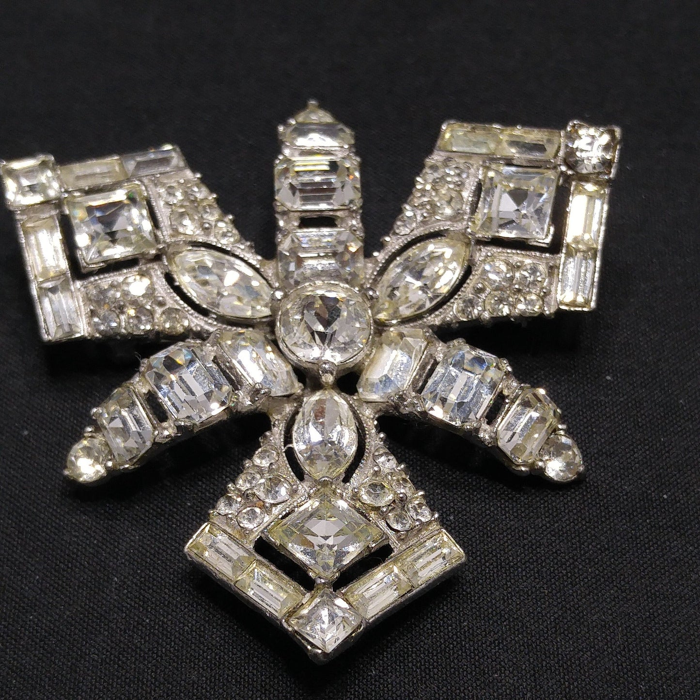 Bogoff Clear Rhinestone Wedding Brooch, Rhodium Plated, 1950s Vintage Jewelry