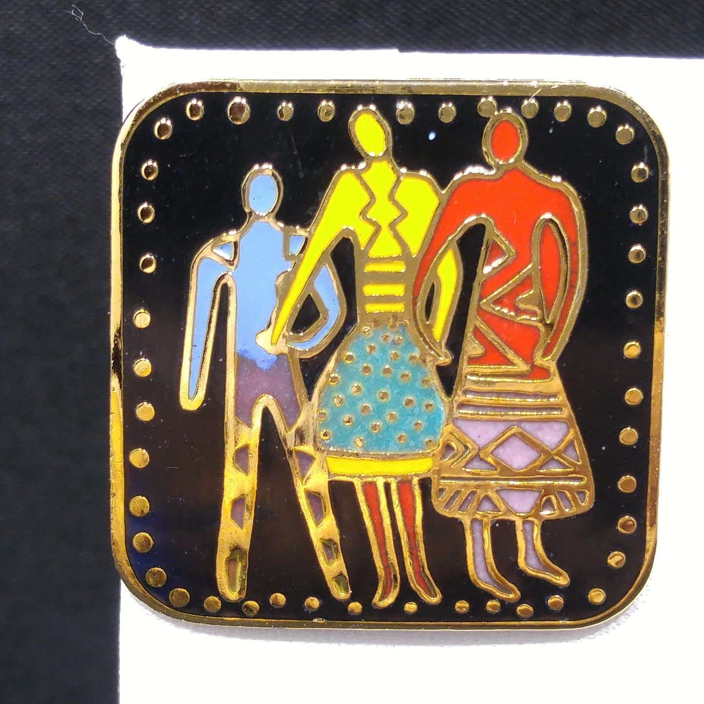 Vintage Laurel Burch "Familia" Post Earrings, Gold Plate Enamel